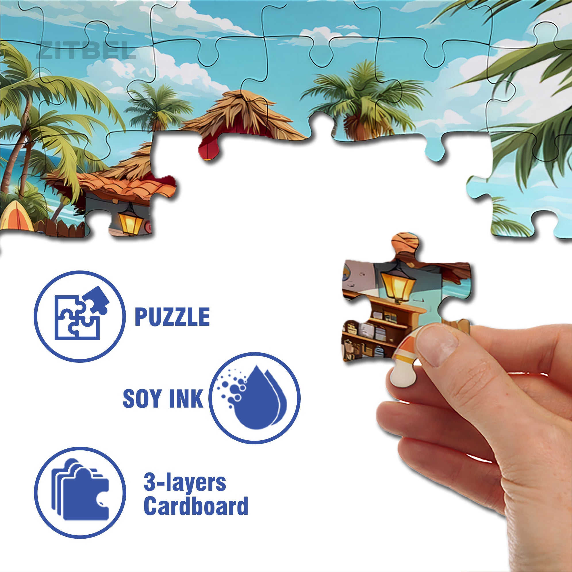 Beach House 500pcs/1000pcs Jigsaw Puzzle, Scratch-Resistant, Interactive Family Game & Brain-Boosting DIY Decor, Perfect for Halloween, Christmas & New Year Gifts, Family Puzzle Game