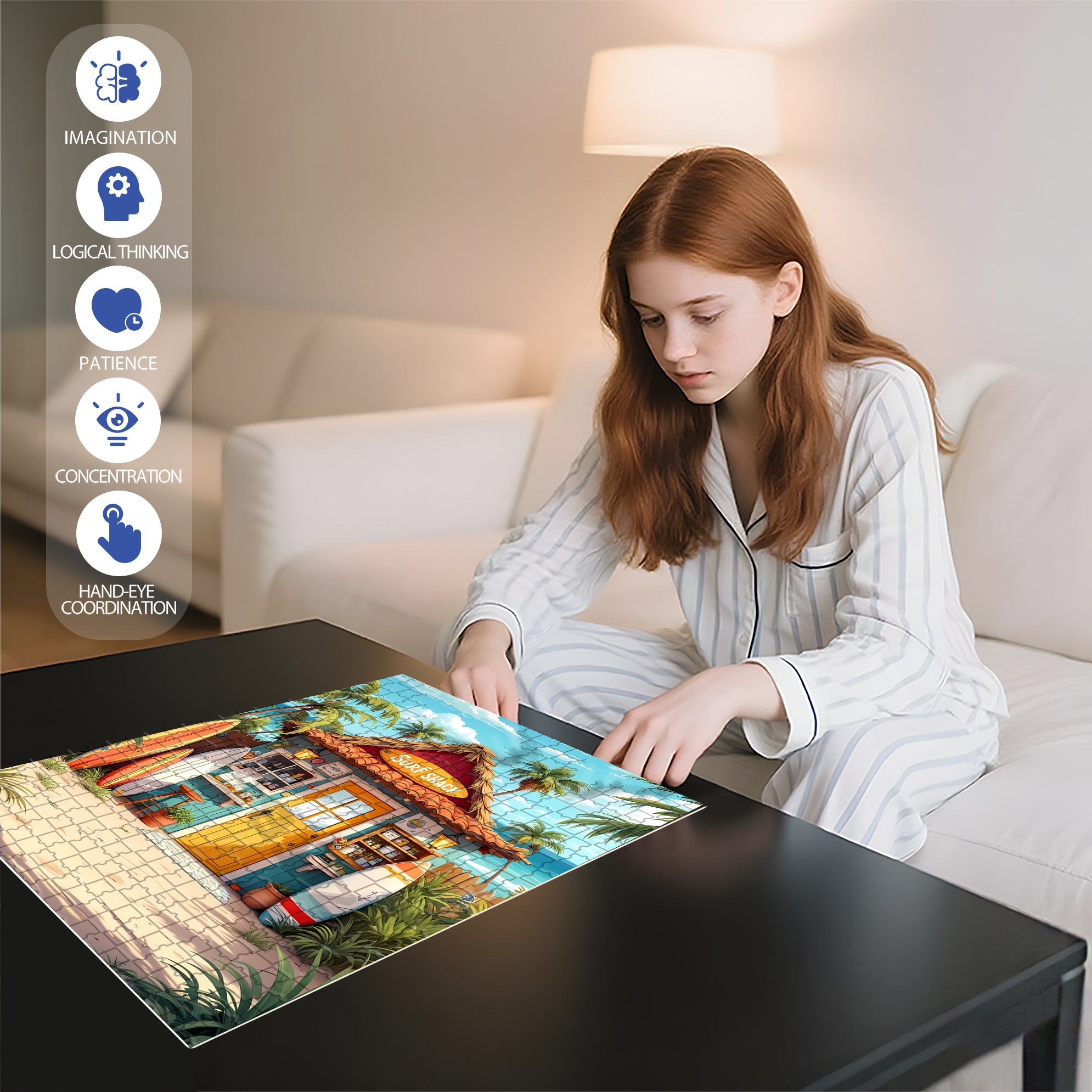 Beach House 500pcs/1000pcs Jigsaw Puzzle, Scratch-Resistant, Interactive Family Game & Brain-Boosting DIY Decor, Perfect for Halloween, Christmas & New Year Gifts, Family Puzzle Game