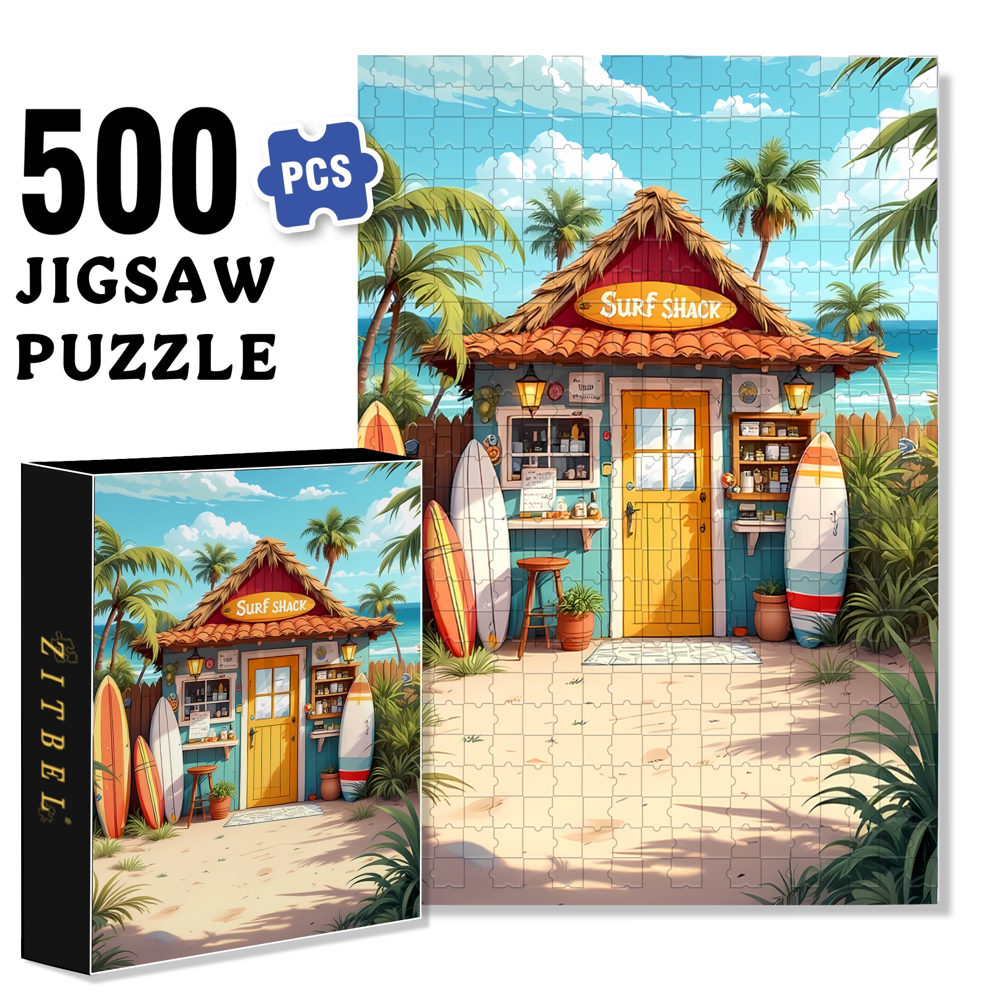 Beach House 500pcs/1000pcs Jigsaw Puzzle, Scratch-Resistant, Interactive Family Game & Brain-Boosting DIY Decor, Perfect for Halloween, Christmas & New Year Gifts, Family Puzzle Game