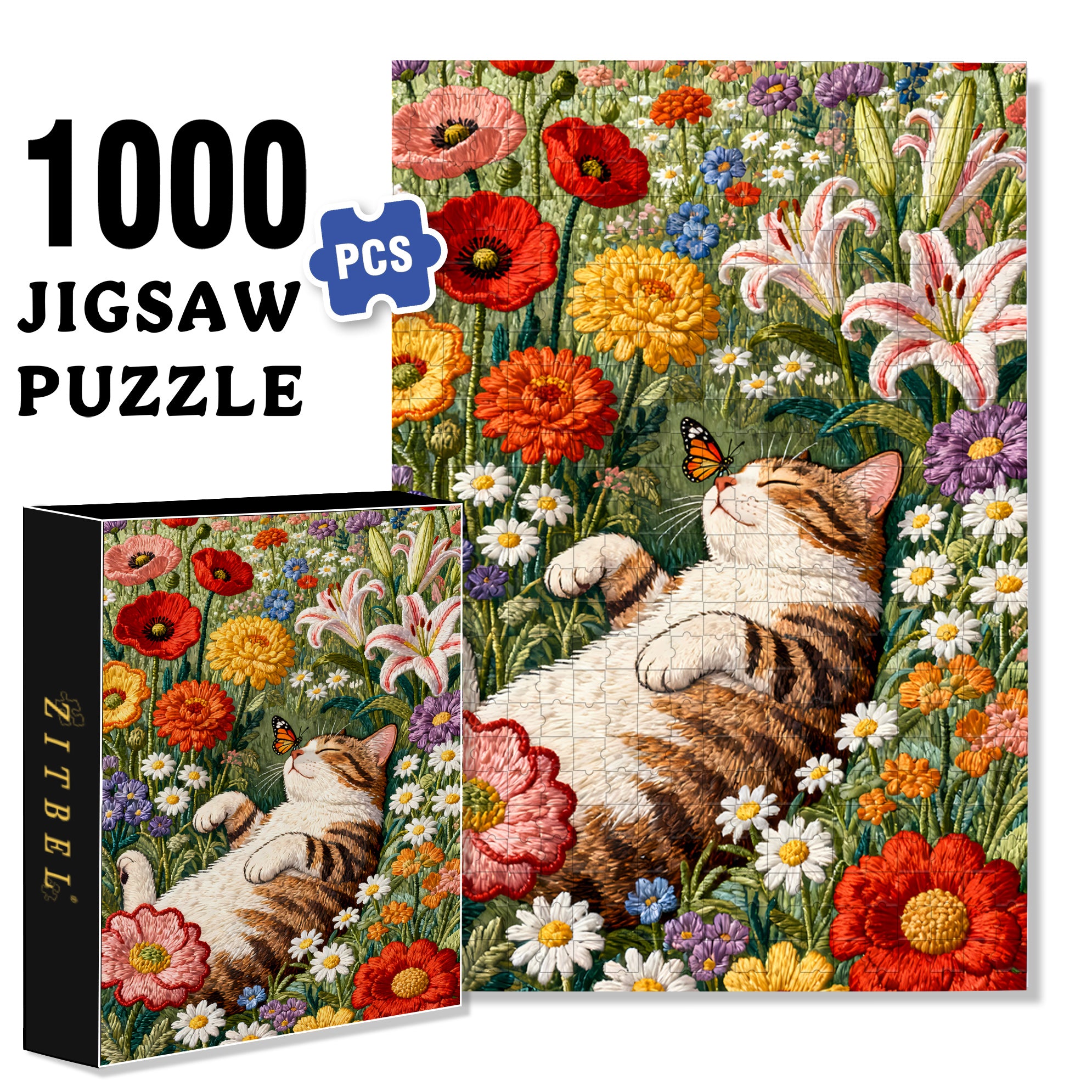 Butterfly and Cat 500pcs/1000pcs Jigsaw Puzzle, Scratch-Resistant, Interactive Family Game & Brain-Boosting DIY Decor, Perfect for Halloween, Christmas & New Year Gifts, Family Puzzle Game