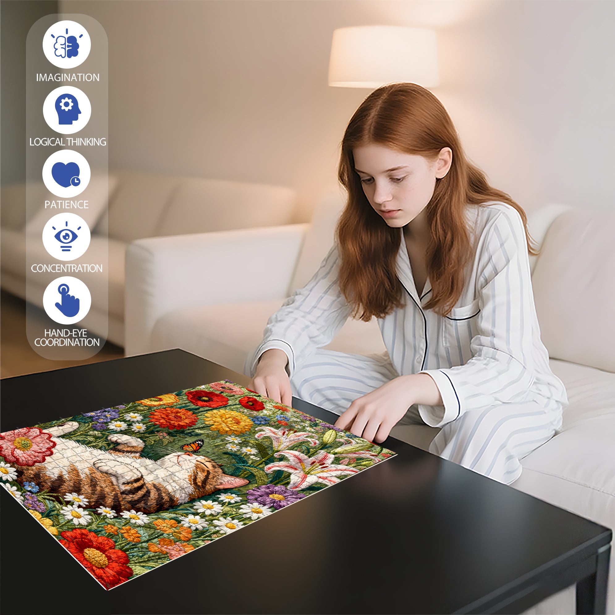 Butterfly and Cat 500pcs/1000pcs Jigsaw Puzzle, Scratch-Resistant, Interactive Family Game & Brain-Boosting DIY Decor, Perfect for Halloween, Christmas & New Year Gifts, Family Puzzle Game