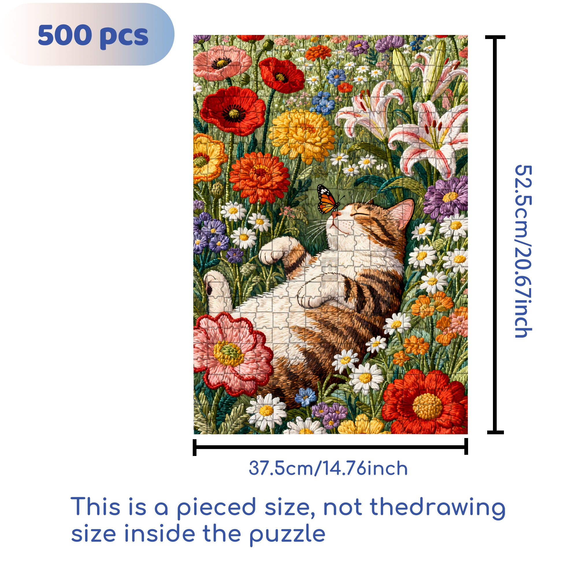 Butterfly and Cat 500pcs/1000pcs Jigsaw Puzzle, Scratch-Resistant, Interactive Family Game & Brain-Boosting DIY Decor, Perfect for Halloween, Christmas & New Year Gifts, Family Puzzle Game