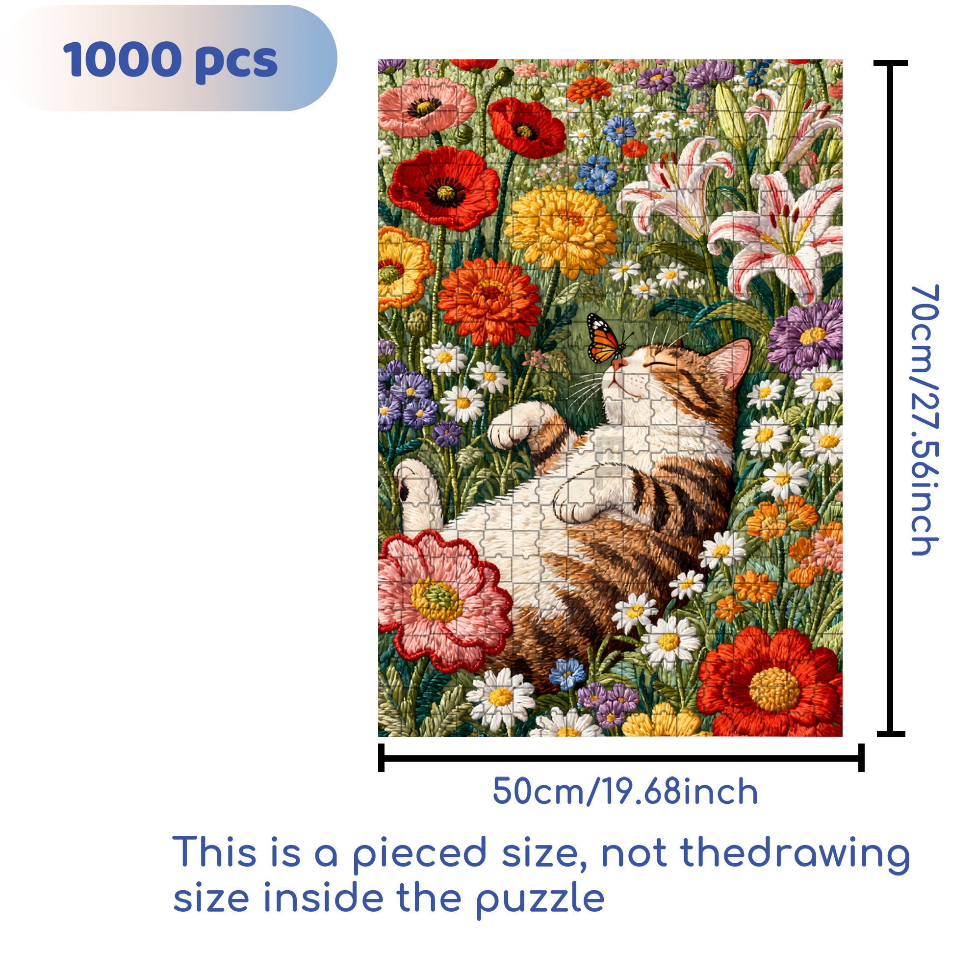 Butterfly and Cat 500pcs/1000pcs Jigsaw Puzzle, Scratch-Resistant, Interactive Family Game & Brain-Boosting DIY Decor, Perfect for Halloween, Christmas & New Year Gifts, Family Puzzle Game