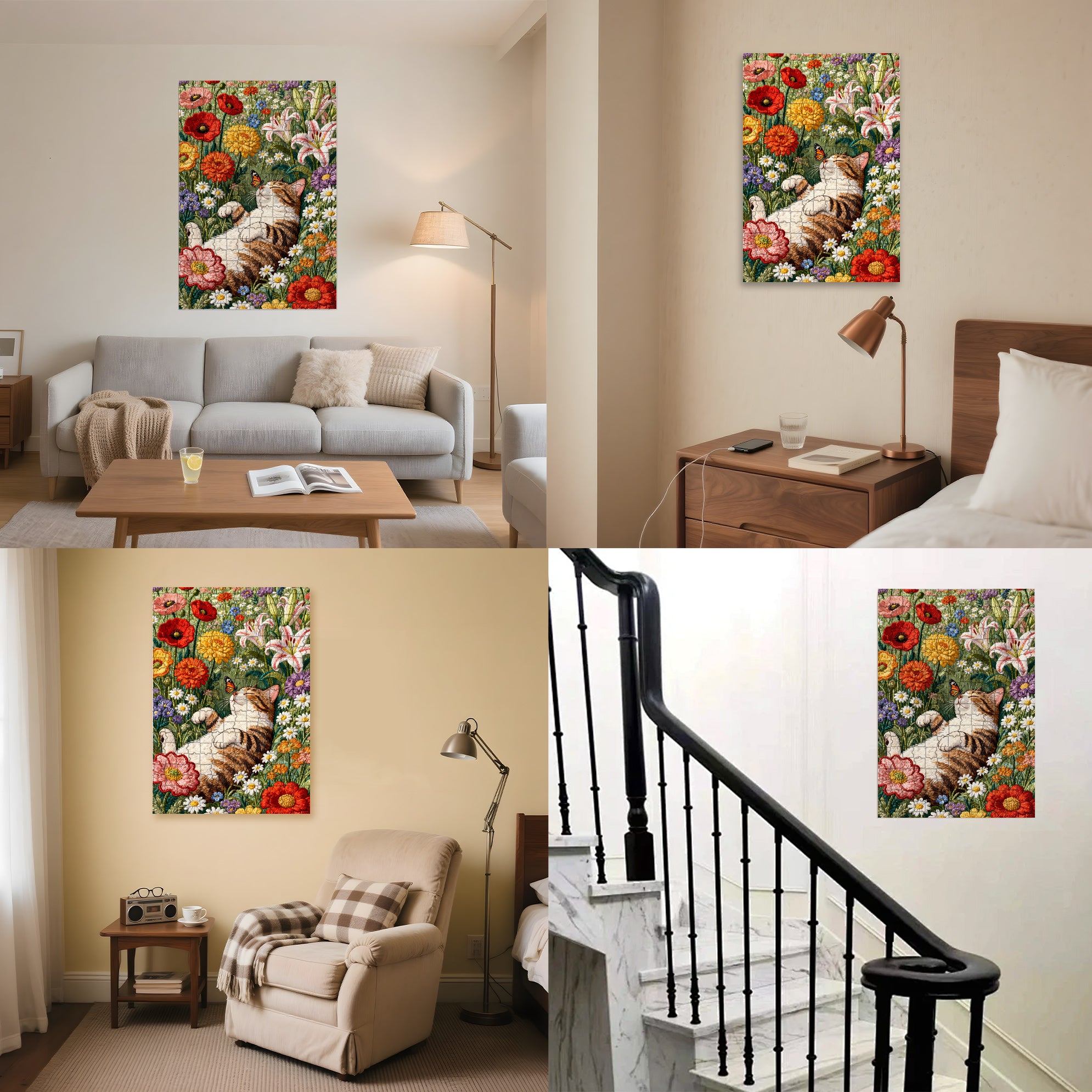 Butterfly and Cat 500pcs/1000pcs Jigsaw Puzzle, Scratch-Resistant, Interactive Family Game & Brain-Boosting DIY Decor, Perfect for Halloween, Christmas & New Year Gifts, Family Puzzle Game