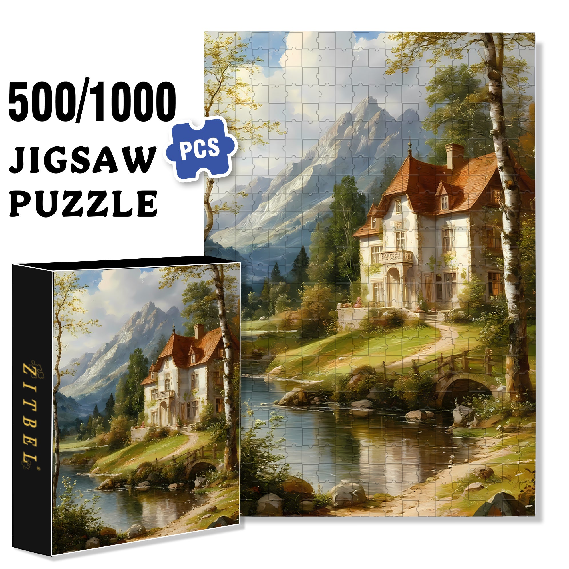Calm Lake Surface 500pcs/1000pcs Jigsaw Puzzle, Scratch-Resistant, Interactive Family Game & Brain-Boosting DIY Decor, Perfect for Halloween, Christmas & New Year Gifts, Family Puzzle Game