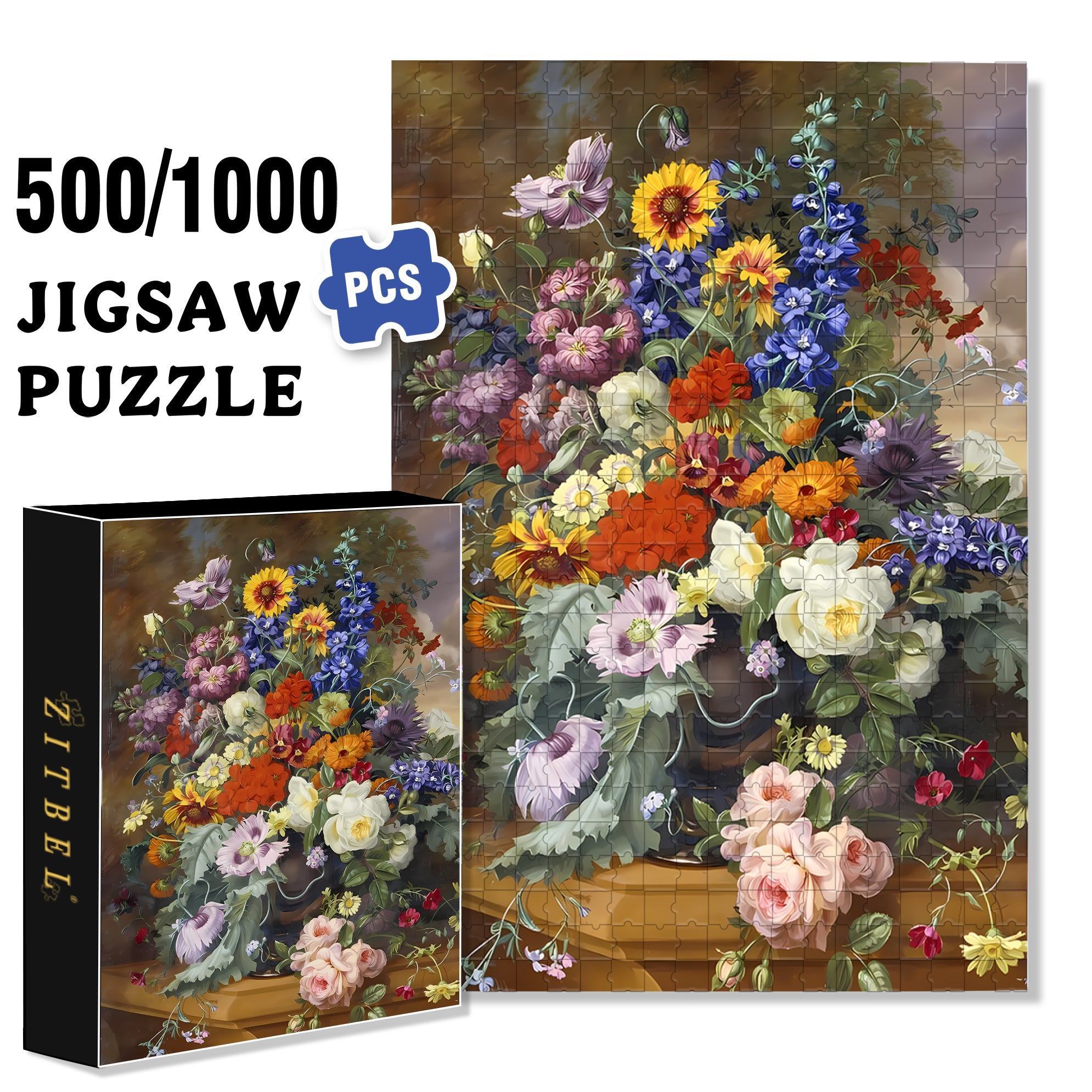 Clusters Of Flowers 500pcs/1000pcs Jigsaw Puzzle, Scratch-Resistant, Interactive Family Game & Brain-Boosting DIY Decor, Perfect for Halloween, Christmas & New Year Gifts, Family Puzzle Game