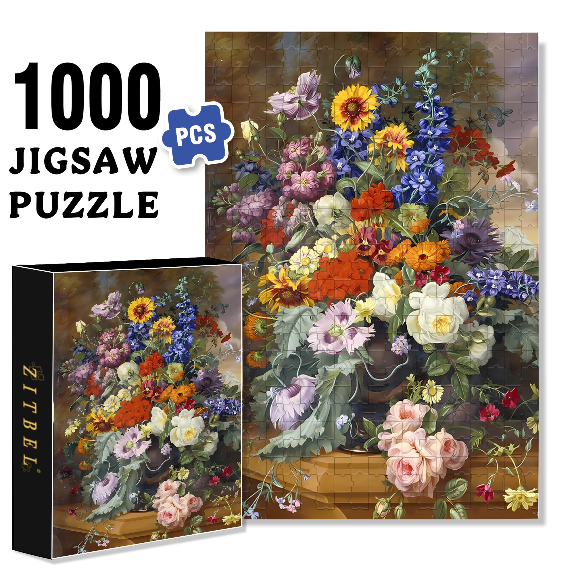 Clusters Of Flowers 500pcs/1000pcs Jigsaw Puzzle, Scratch-Resistant, Interactive Family Game & Brain-Boosting DIY Decor, Perfect for Halloween, Christmas & New Year Gifts, Family Puzzle Game