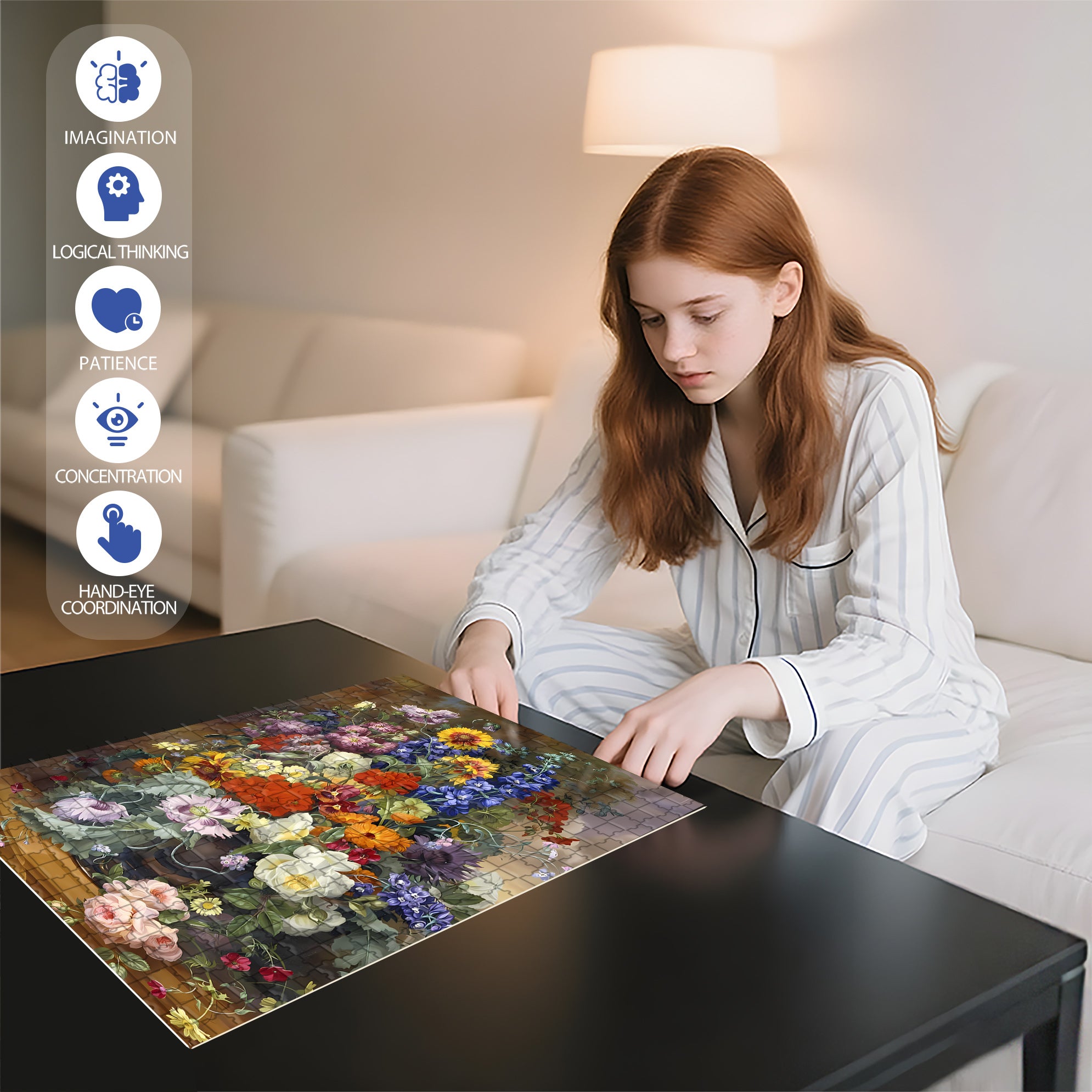 Clusters Of Flowers 500pcs/1000pcs Jigsaw Puzzle, Scratch-Resistant, Interactive Family Game & Brain-Boosting DIY Decor, Perfect for Halloween, Christmas & New Year Gifts, Family Puzzle Game