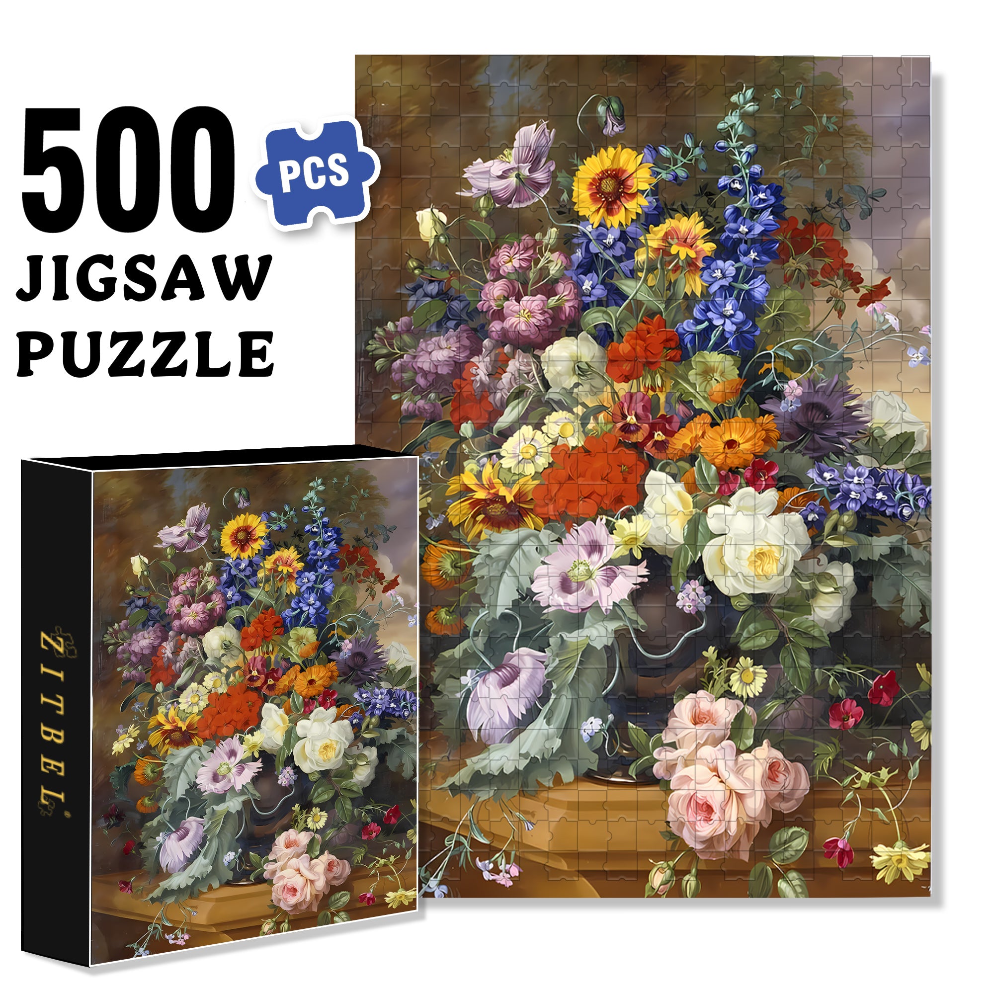 Clusters Of Flowers 500pcs/1000pcs Jigsaw Puzzle, Scratch-Resistant, Interactive Family Game & Brain-Boosting DIY Decor, Perfect for Halloween, Christmas & New Year Gifts, Family Puzzle Game