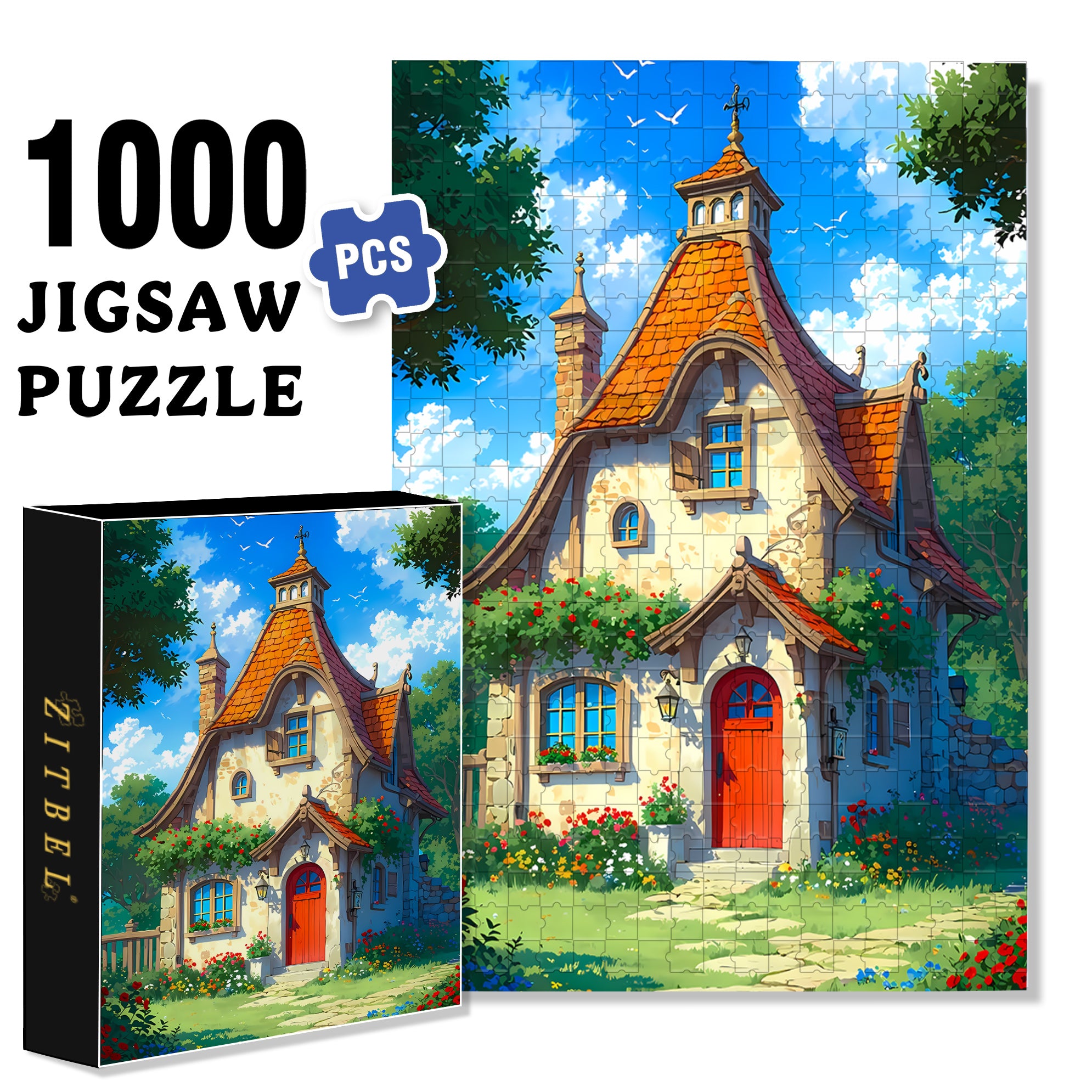 Cottages 500pcs/1000pcs Jigsaw Puzzle, Scratch-Resistant, Interactive Family Game & Brain-Boosting DIY Decor, Perfect for Halloween, Christmas & New Year Gifts, Family Puzzle Game