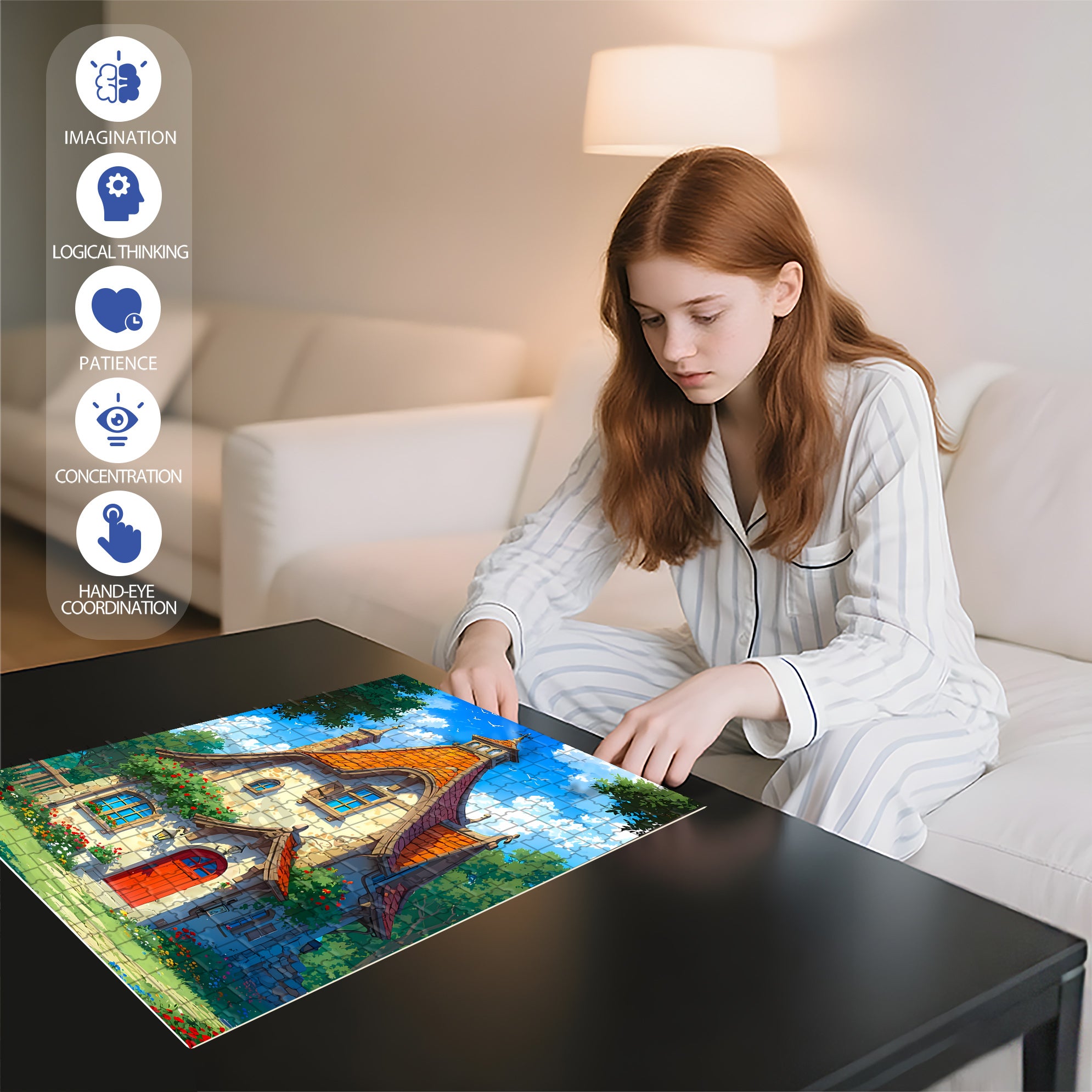 Cottages 500pcs/1000pcs Jigsaw Puzzle, Scratch-Resistant, Interactive Family Game & Brain-Boosting DIY Decor, Perfect for Halloween, Christmas & New Year Gifts, Family Puzzle Game