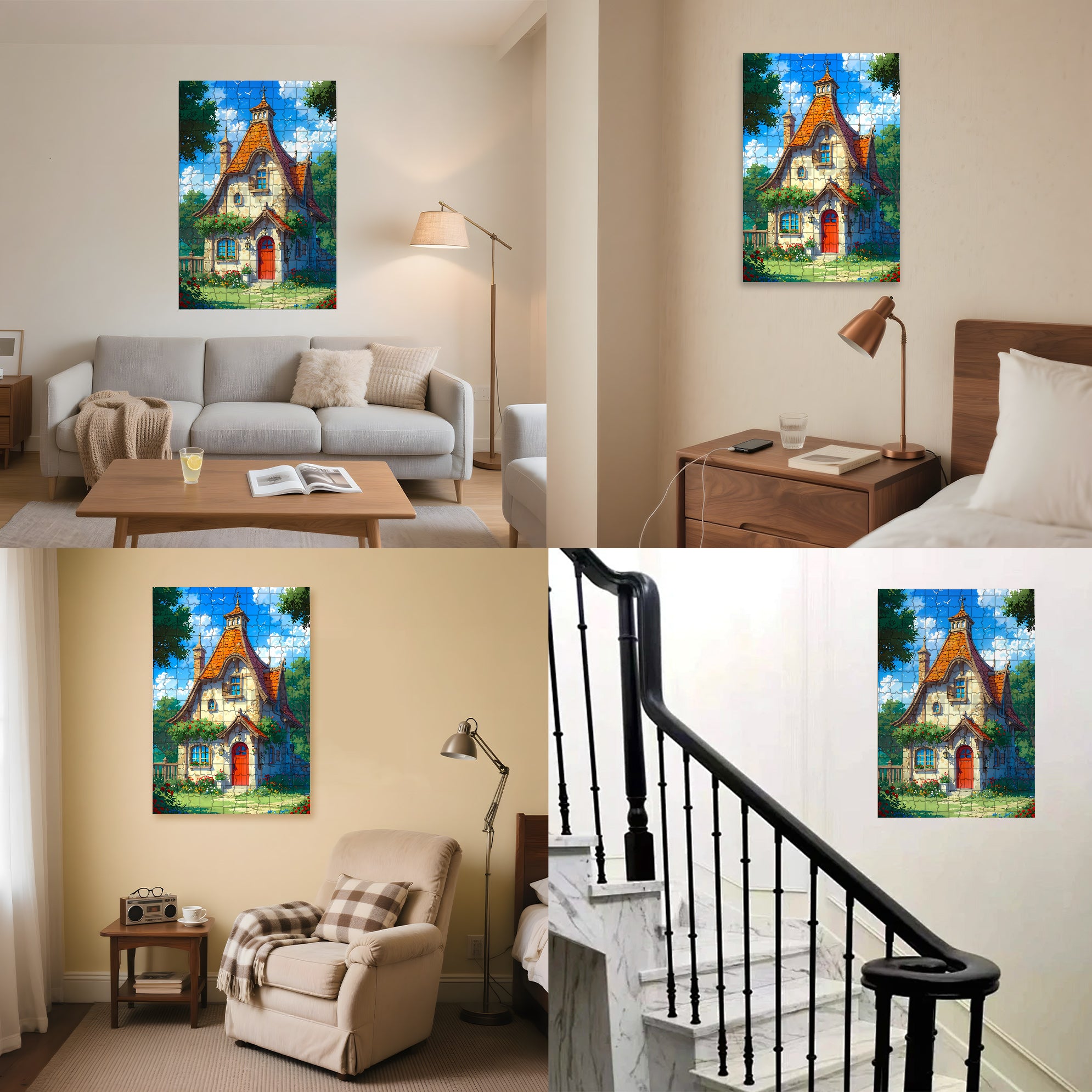 Cottages 500pcs/1000pcs Jigsaw Puzzle, Scratch-Resistant, Interactive Family Game & Brain-Boosting DIY Decor, Perfect for Halloween, Christmas & New Year Gifts, Family Puzzle Game