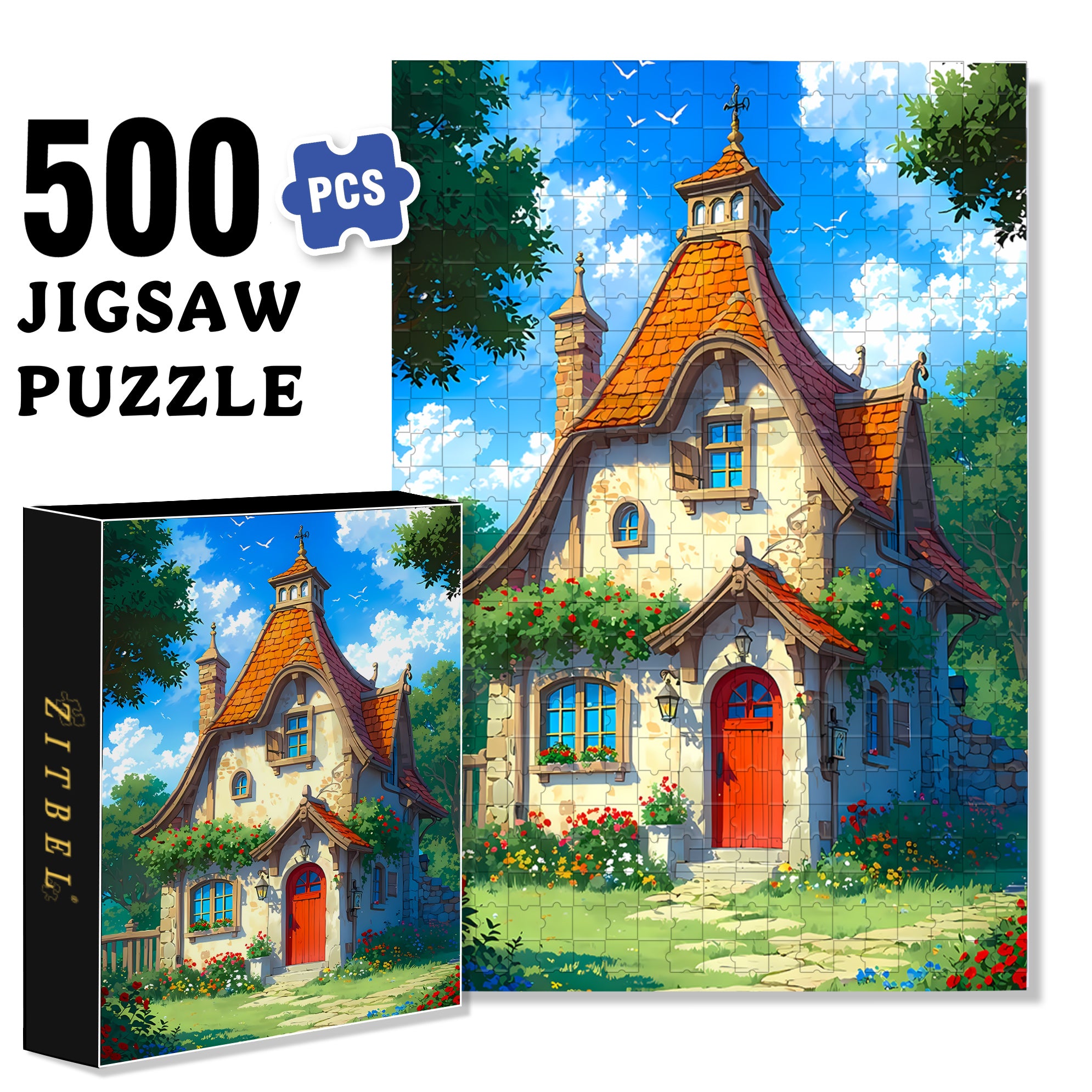 Cottages 500pcs/1000pcs Jigsaw Puzzle, Scratch-Resistant, Interactive Family Game & Brain-Boosting DIY Decor, Perfect for Halloween, Christmas & New Year Gifts, Family Puzzle Game