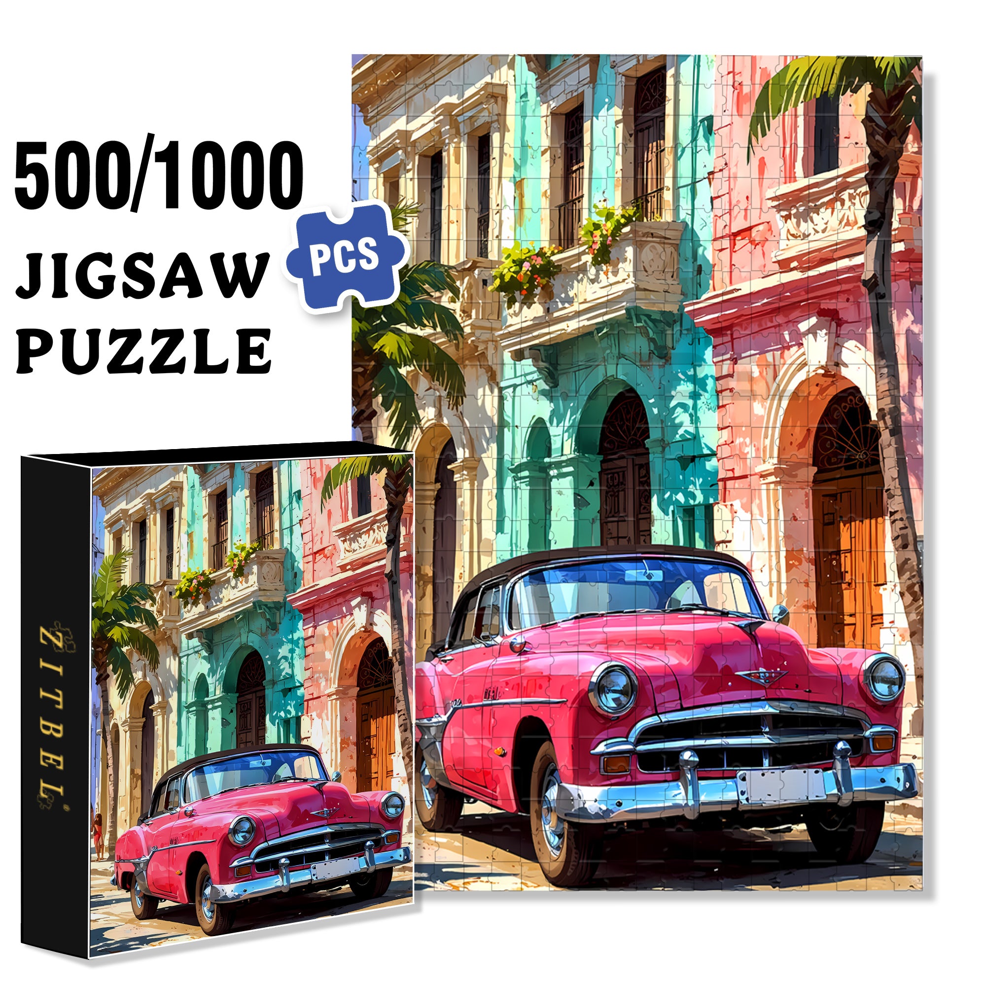 Cuban Streets 500pcs/1000pcs Jigsaw Puzzle, Scratch-Resistant, Interactive Family Game & Brain-Boosting DIY Decor, Perfect for Halloween, Christmas & New Year Gifts, Family Puzzle Game