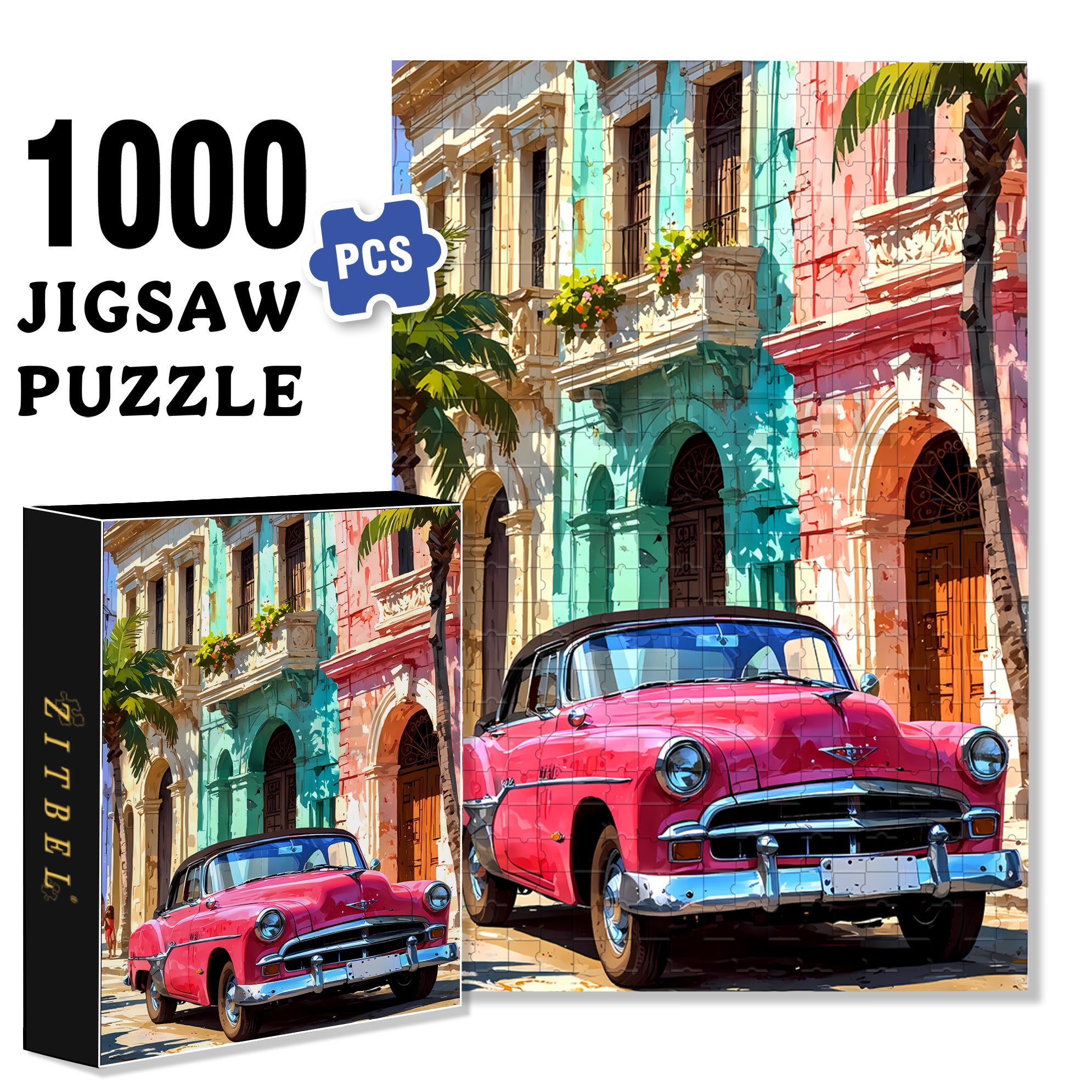 Cuban Streets 500pcs/1000pcs Jigsaw Puzzle, Scratch-Resistant, Interactive Family Game & Brain-Boosting DIY Decor, Perfect for Halloween, Christmas & New Year Gifts, Family Puzzle Game