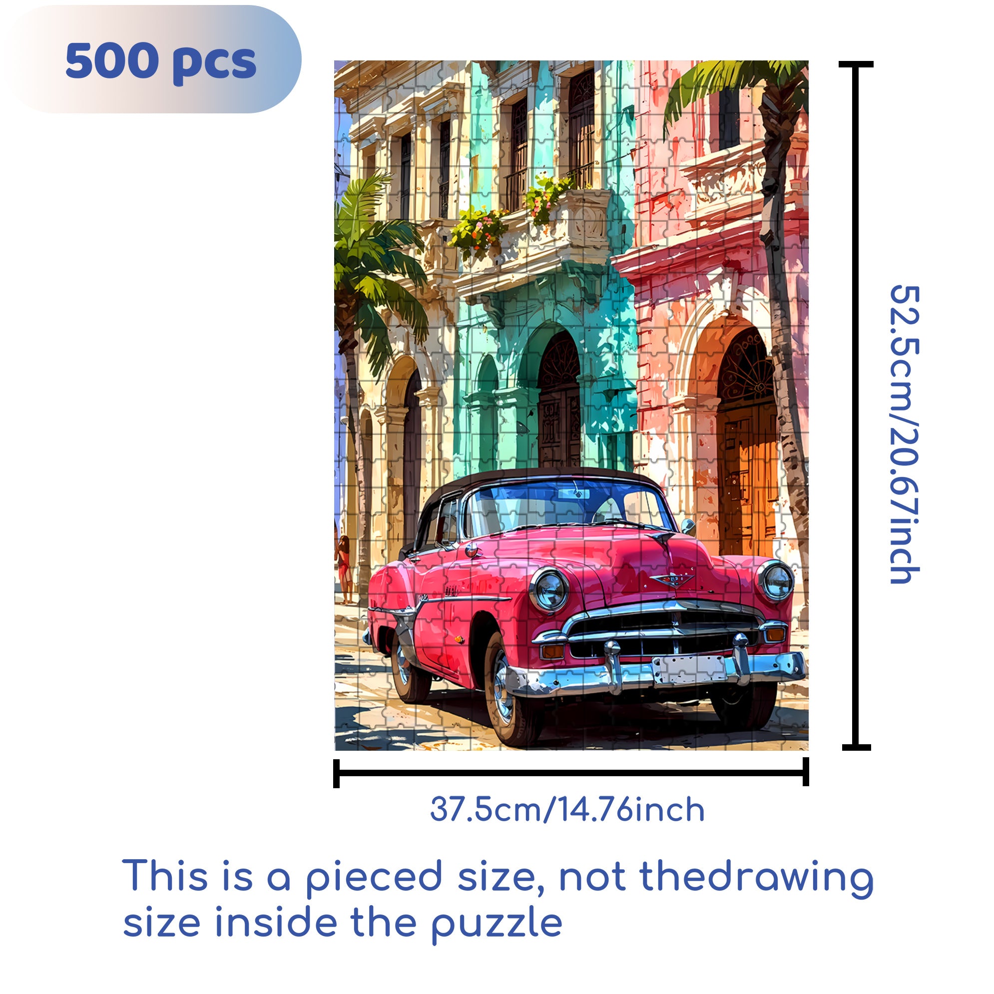 Cuban Streets 500pcs/1000pcs Jigsaw Puzzle, Scratch-Resistant, Interactive Family Game & Brain-Boosting DIY Decor, Perfect for Halloween, Christmas & New Year Gifts, Family Puzzle Game