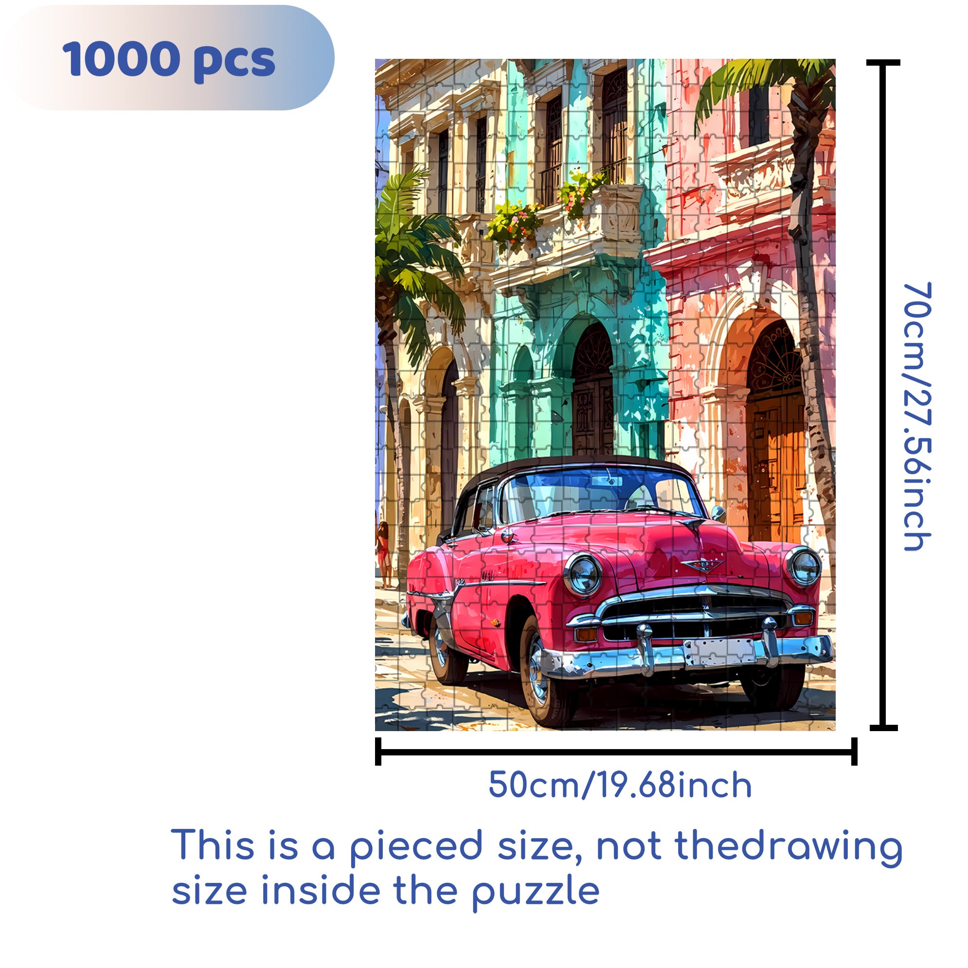 Cuban Streets 500pcs/1000pcs Jigsaw Puzzle, Scratch-Resistant, Interactive Family Game & Brain-Boosting DIY Decor, Perfect for Halloween, Christmas & New Year Gifts, Family Puzzle Game
