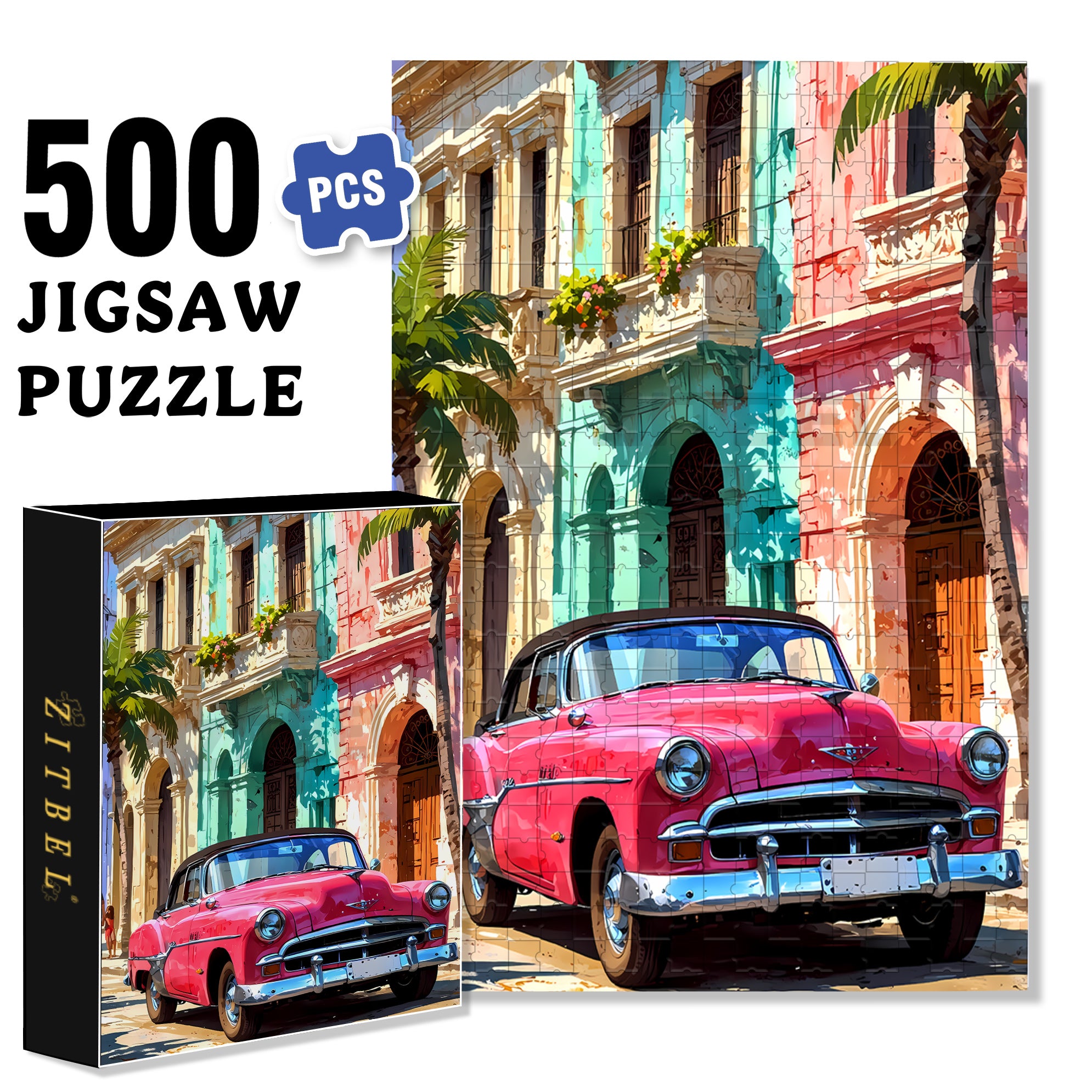 Cuban Streets 500pcs/1000pcs Jigsaw Puzzle, Scratch-Resistant, Interactive Family Game & Brain-Boosting DIY Decor, Perfect for Halloween, Christmas & New Year Gifts, Family Puzzle Game