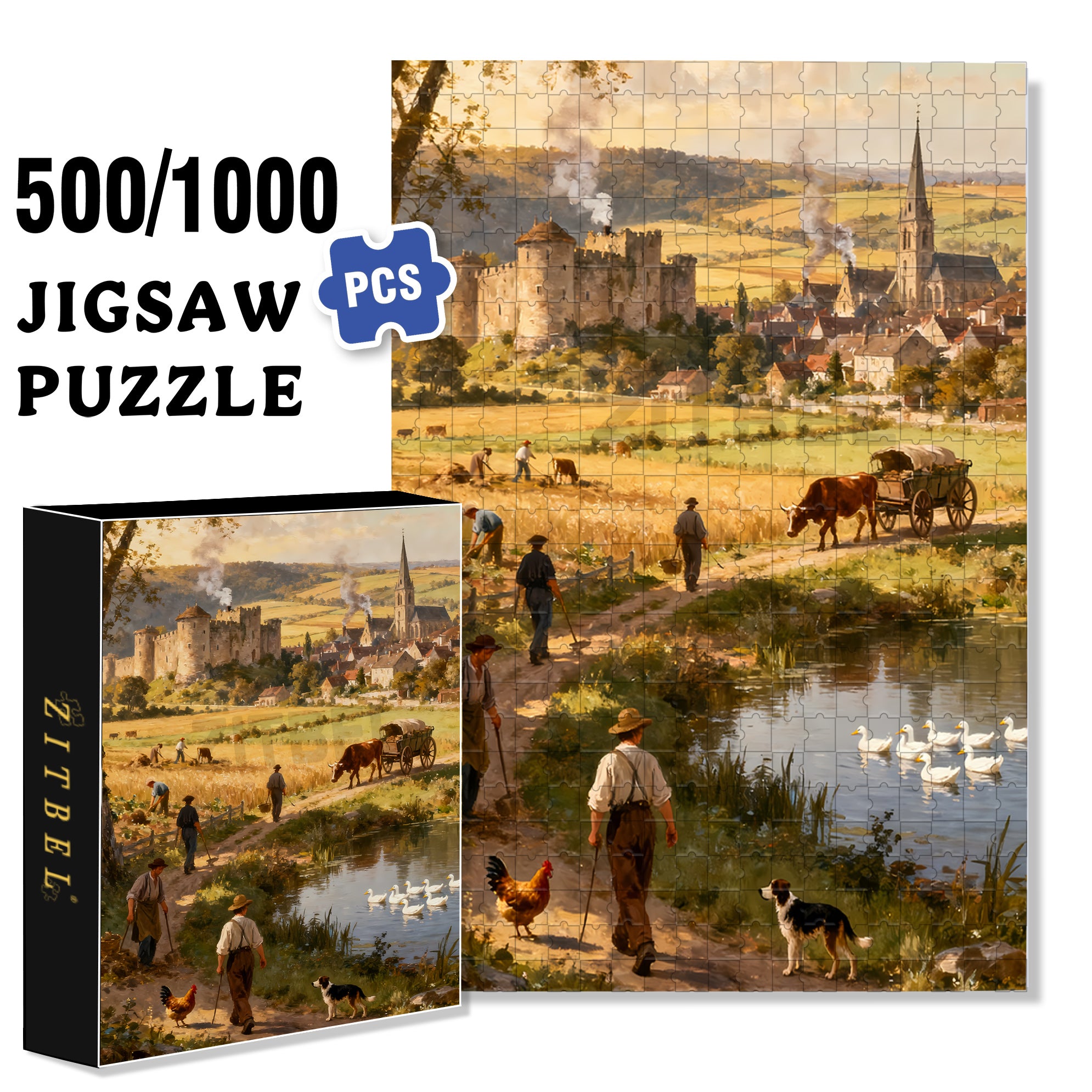 Farming 500pcs/1000pcs Jigsaw Puzzle, Scratch-Resistant, Interactive Family Game & Brain-Boosting DIY Decor, Perfect for Halloween, Christmas & New Year Gifts, Family Puzzle Game