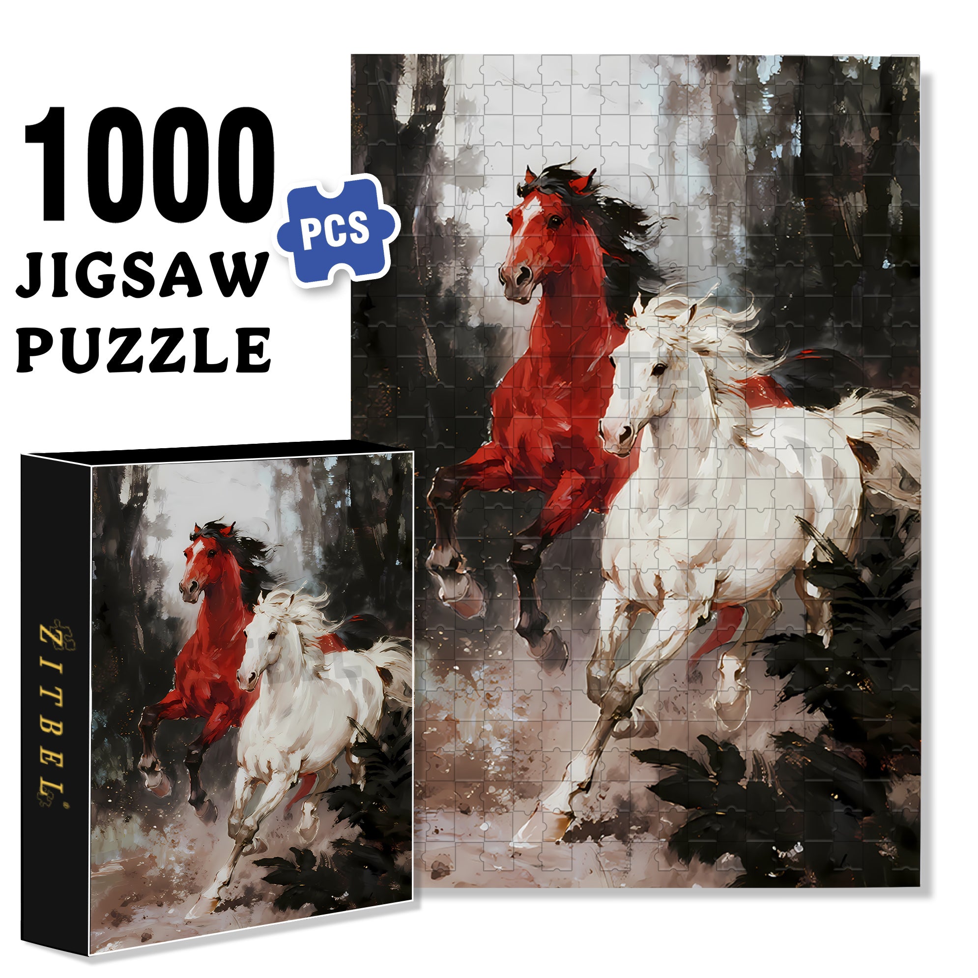 Galloping Horse 500pcs/1000pcs Jigsaw Puzzle, Scratch-Resistant, Interactive Family Game & Brain-Boosting DIY Decor, Perfect for Halloween, Christmas & New Year Gifts, Family Puzzle Game