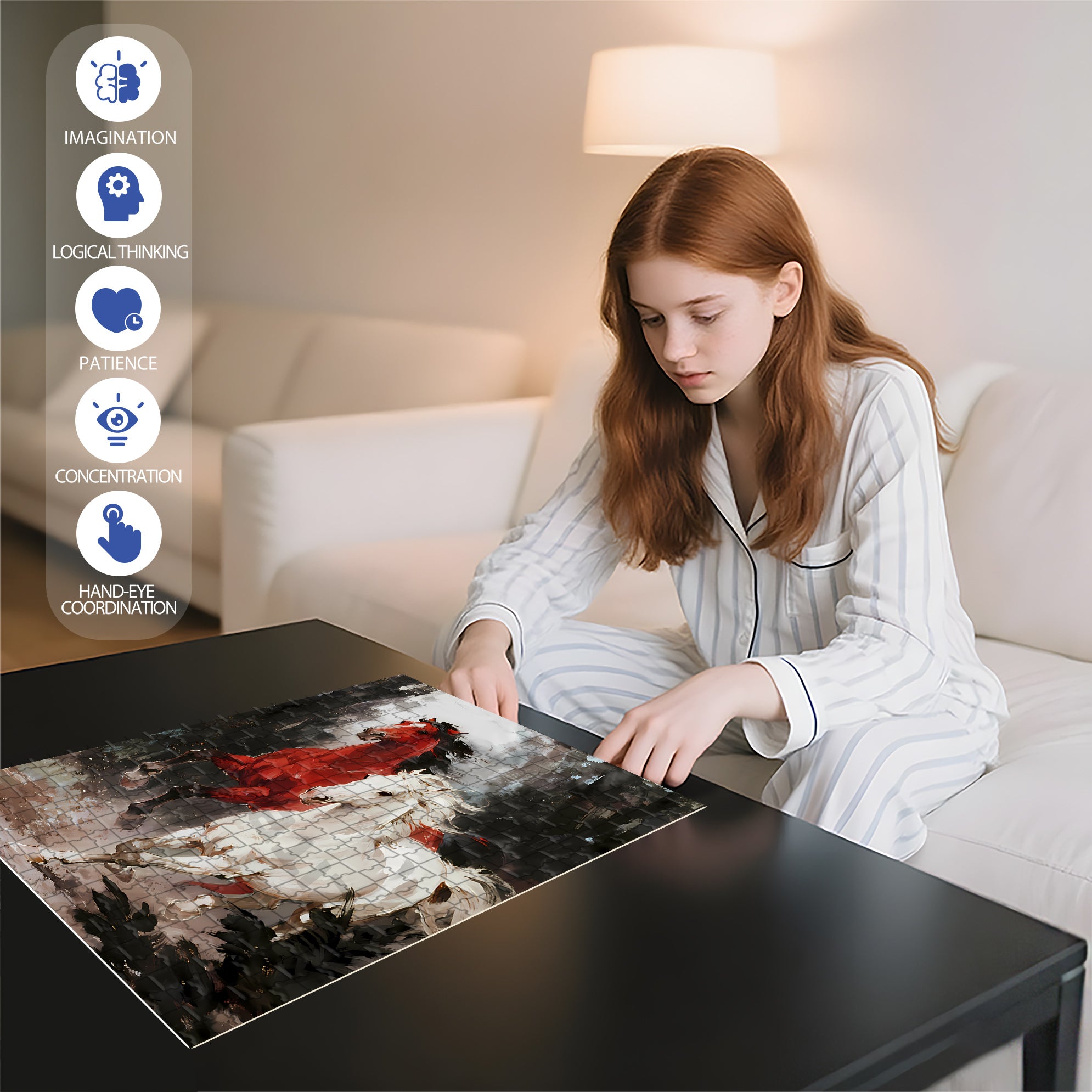Galloping Horse 500pcs/1000pcs Jigsaw Puzzle, Scratch-Resistant, Interactive Family Game & Brain-Boosting DIY Decor, Perfect for Halloween, Christmas & New Year Gifts, Family Puzzle Game