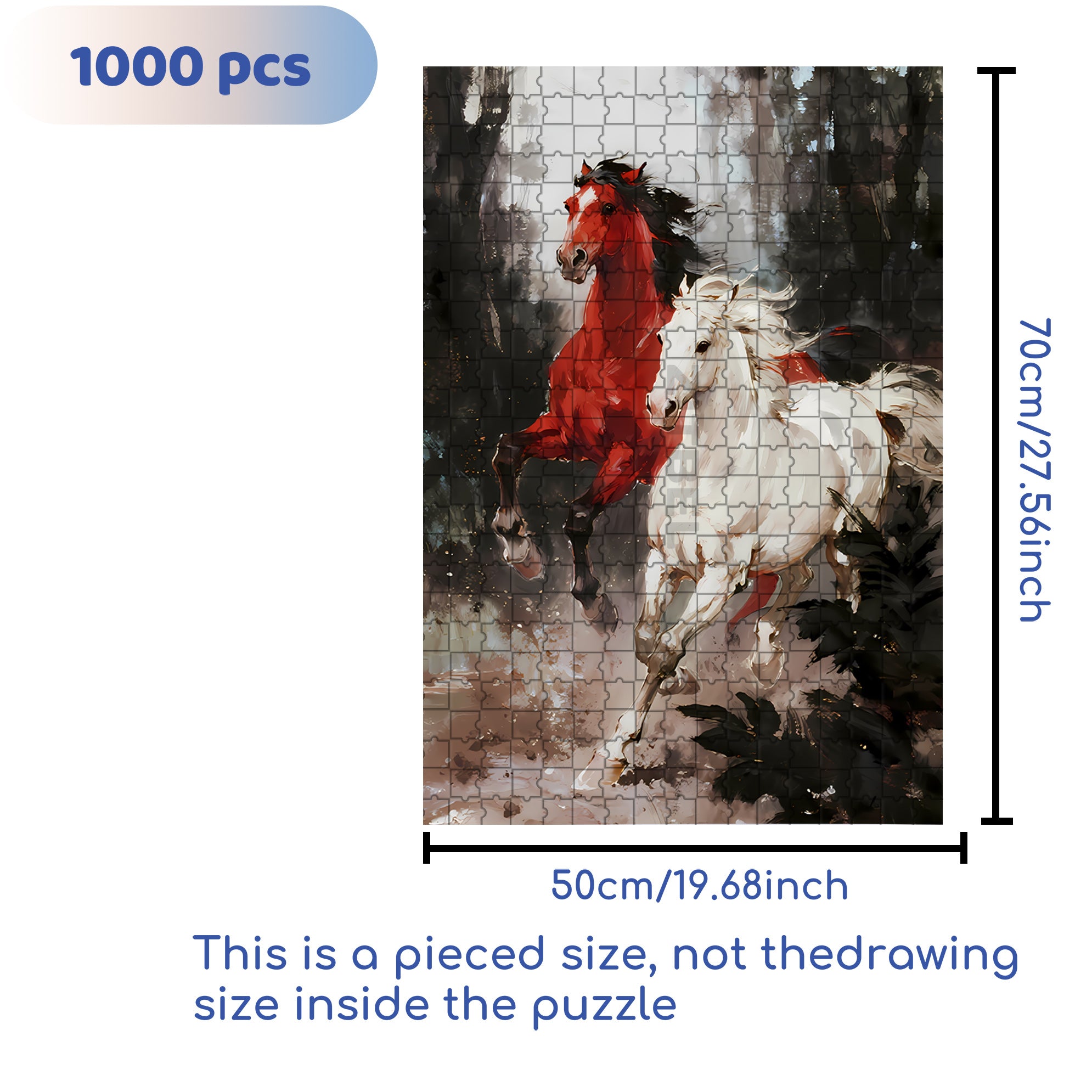 Galloping Horse 500pcs/1000pcs Jigsaw Puzzle, Scratch-Resistant, Interactive Family Game & Brain-Boosting DIY Decor, Perfect for Halloween, Christmas & New Year Gifts, Family Puzzle Game