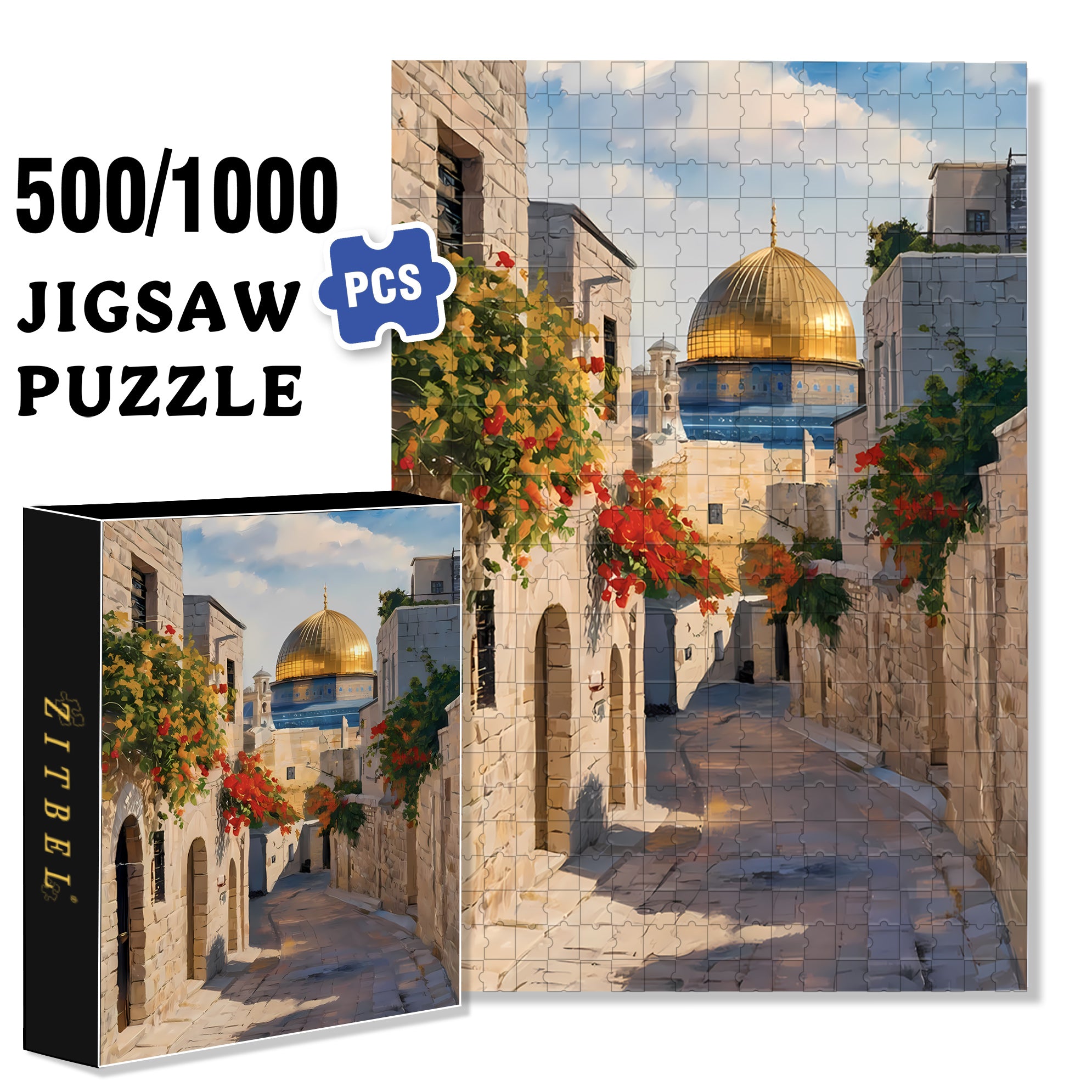 Golden Dome 500pcs/1000pcs Jigsaw Puzzle, Scratch-Resistant, Interactive Family Game & Brain-Boosting DIY Decor, Perfect for Halloween, Christmas & New Year Gifts, Family Puzzle Game