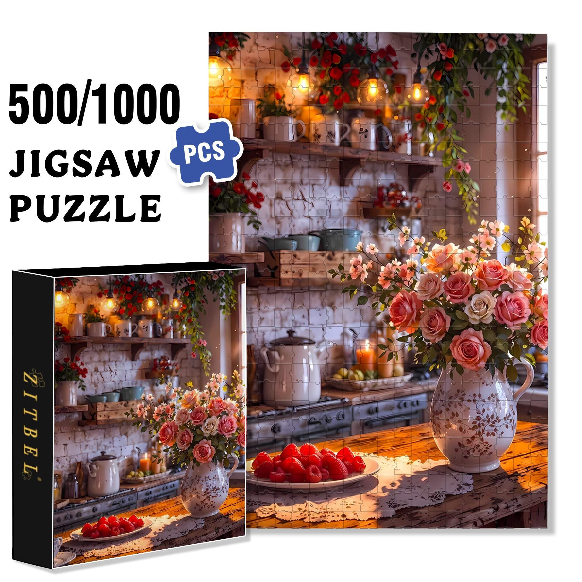 Grandma's Kitchen 500pcs/1000pcs Jigsaw Puzzle, Scratch-Resistant, Interactive Family Game & Brain-Boosting DIY Decor, Perfect for Halloween, Christmas & New Year Gifts, Family Puzzle Game