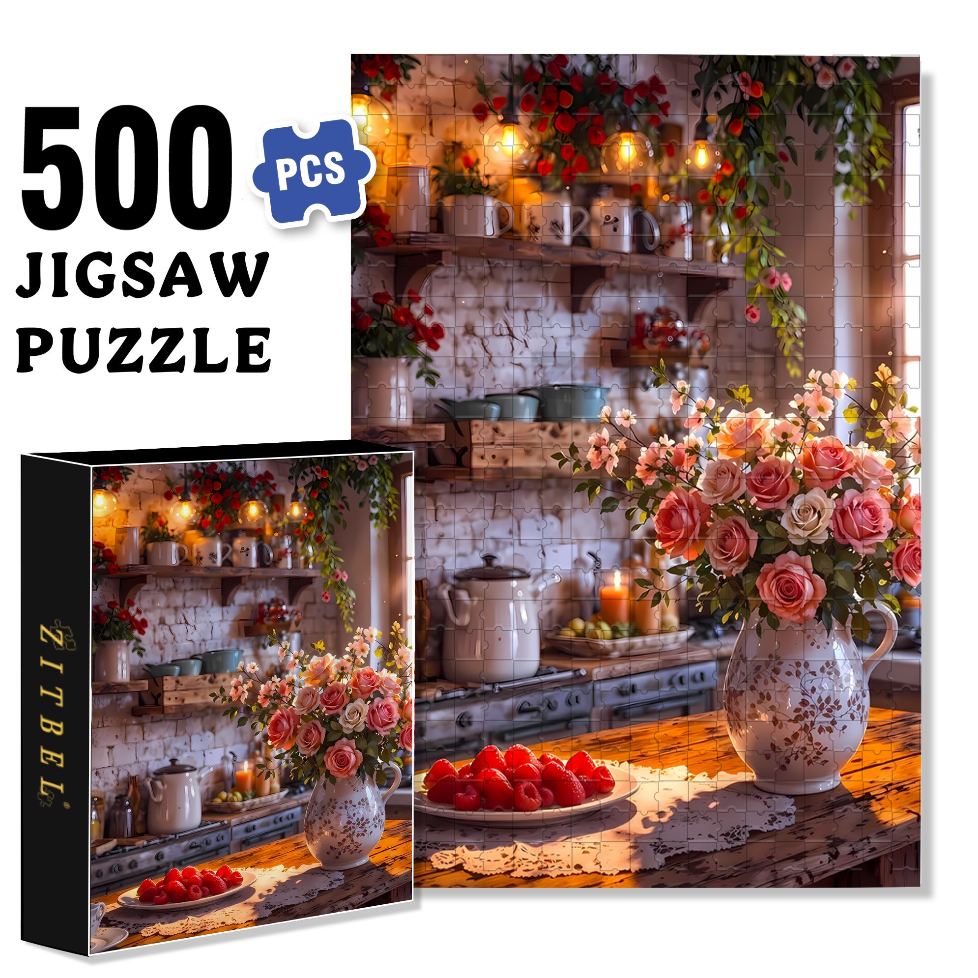 Grandma's Kitchen 500pcs/1000pcs Jigsaw Puzzle, Scratch-Resistant, Interactive Family Game & Brain-Boosting DIY Decor, Perfect for Halloween, Christmas & New Year Gifts, Family Puzzle Game