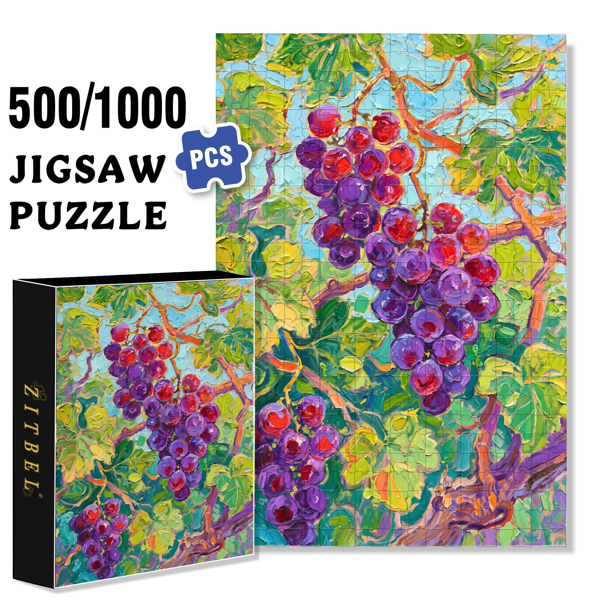 Grapevines 500pcs/1000pcs Jigsaw Puzzle, Scratch-Resistant, Interactive Family Game & Brain-Boosting DIY Decor, Perfect for Halloween, Christmas & New Year Gifts, Family Puzzle Game