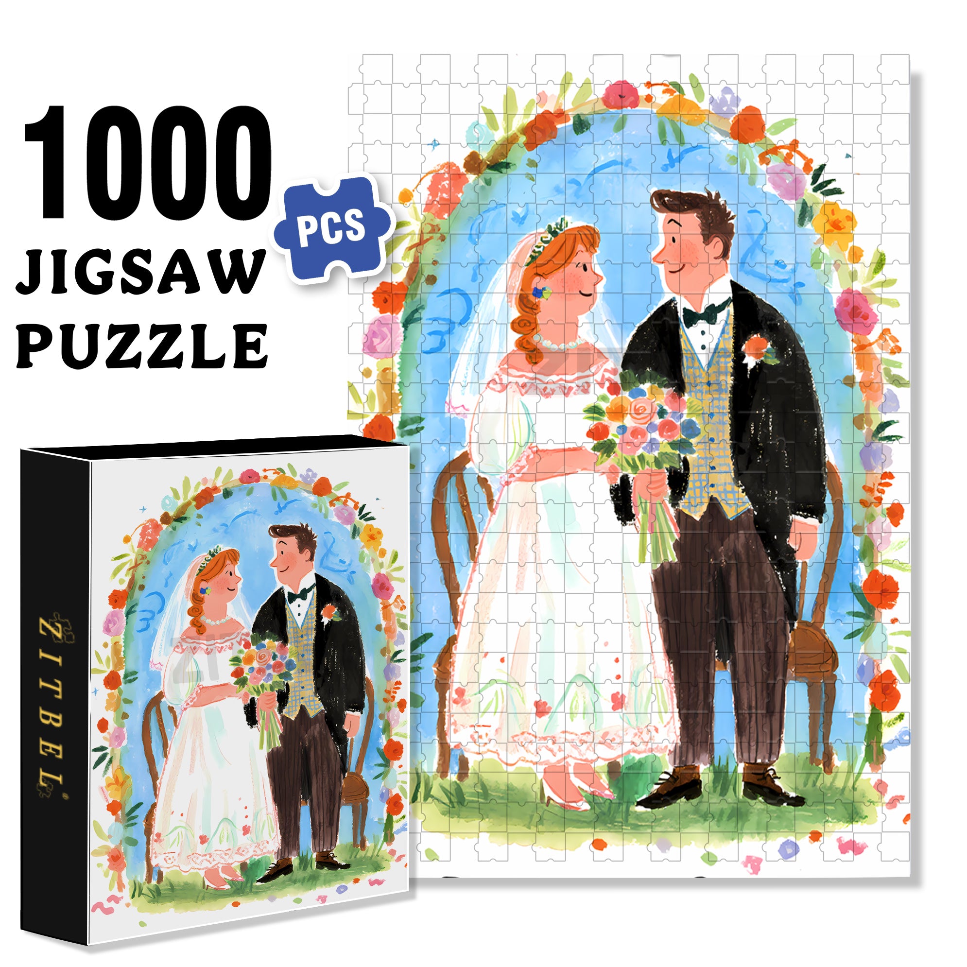 Happy Wedding 500pcs/1000pcs Jigsaw Puzzle, Scratch-Resistant, Interactive Family Game & Brain-Boosting DIY Decor, Perfect for Halloween, Christmas & New Year Gifts, Family Puzzle Game
