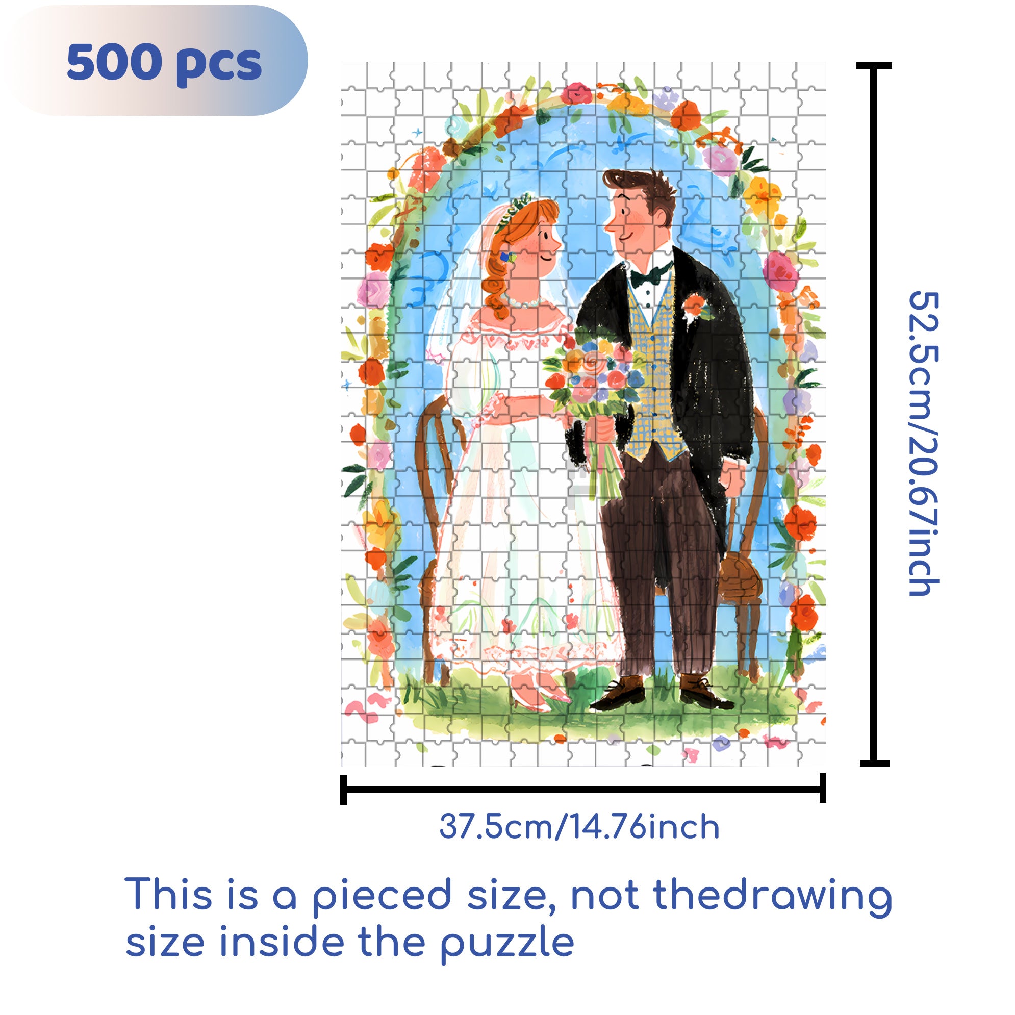 Happy Wedding 500pcs/1000pcs Jigsaw Puzzle, Scratch-Resistant, Interactive Family Game & Brain-Boosting DIY Decor, Perfect for Halloween, Christmas & New Year Gifts, Family Puzzle Game