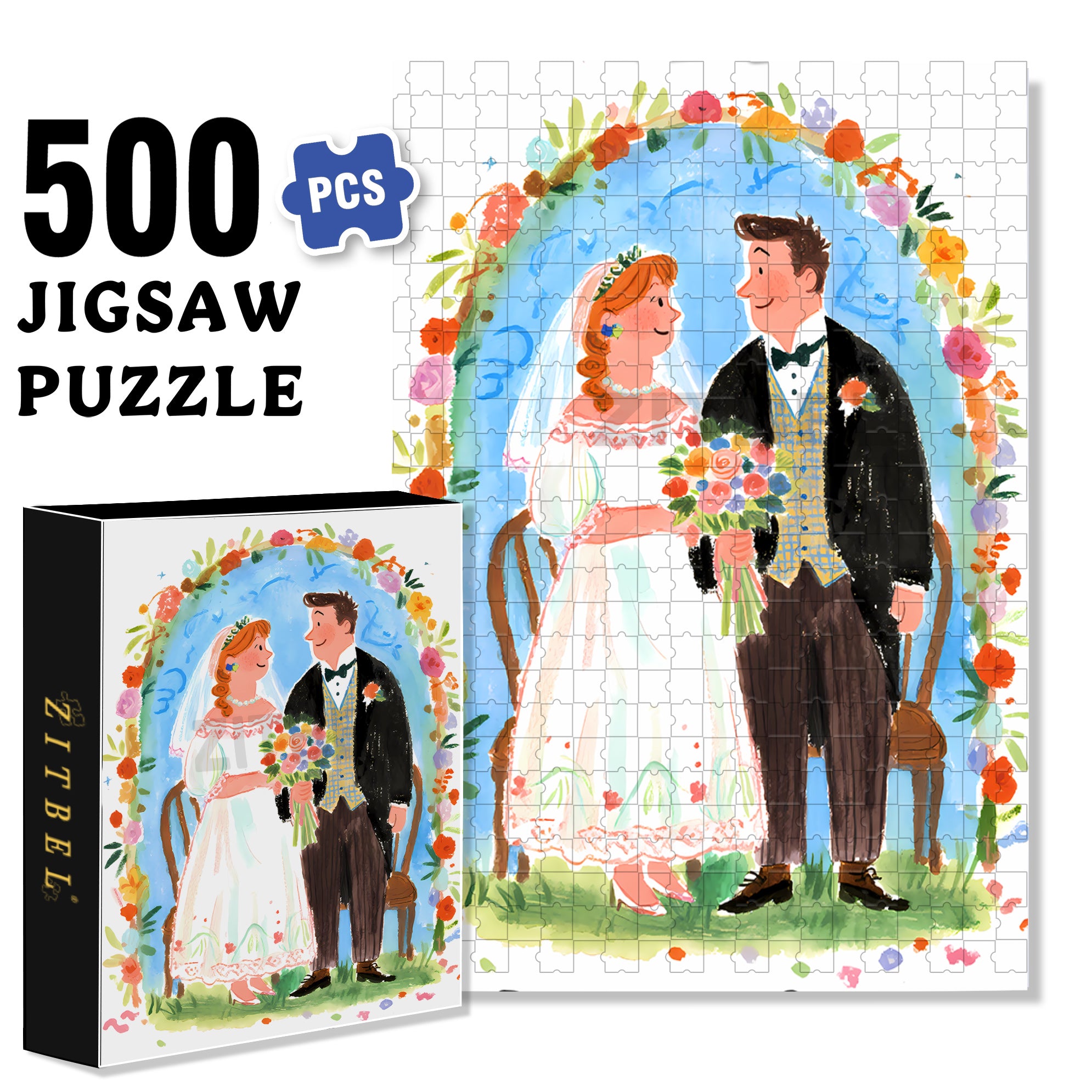 Happy Wedding 500pcs/1000pcs Jigsaw Puzzle, Scratch-Resistant, Interactive Family Game & Brain-Boosting DIY Decor, Perfect for Halloween, Christmas & New Year Gifts, Family Puzzle Game