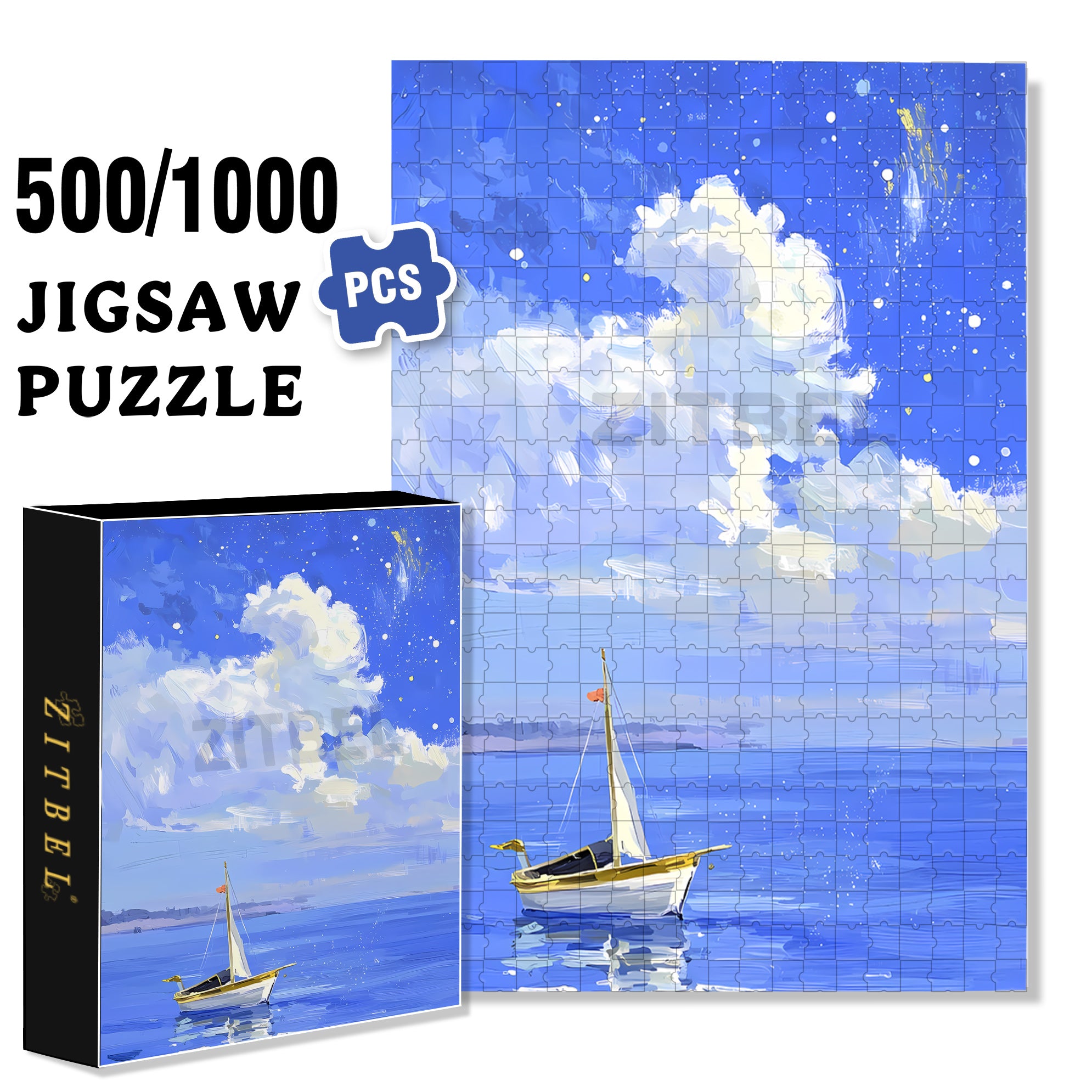 Lonely Boat 500pcs/1000pcs Jigsaw Puzzle, Scratch-Resistant, Interactive Family Game & Brain-Boosting DIY Decor, Perfect for Halloween, Christmas & New Year Gifts, Family Puzzle Game