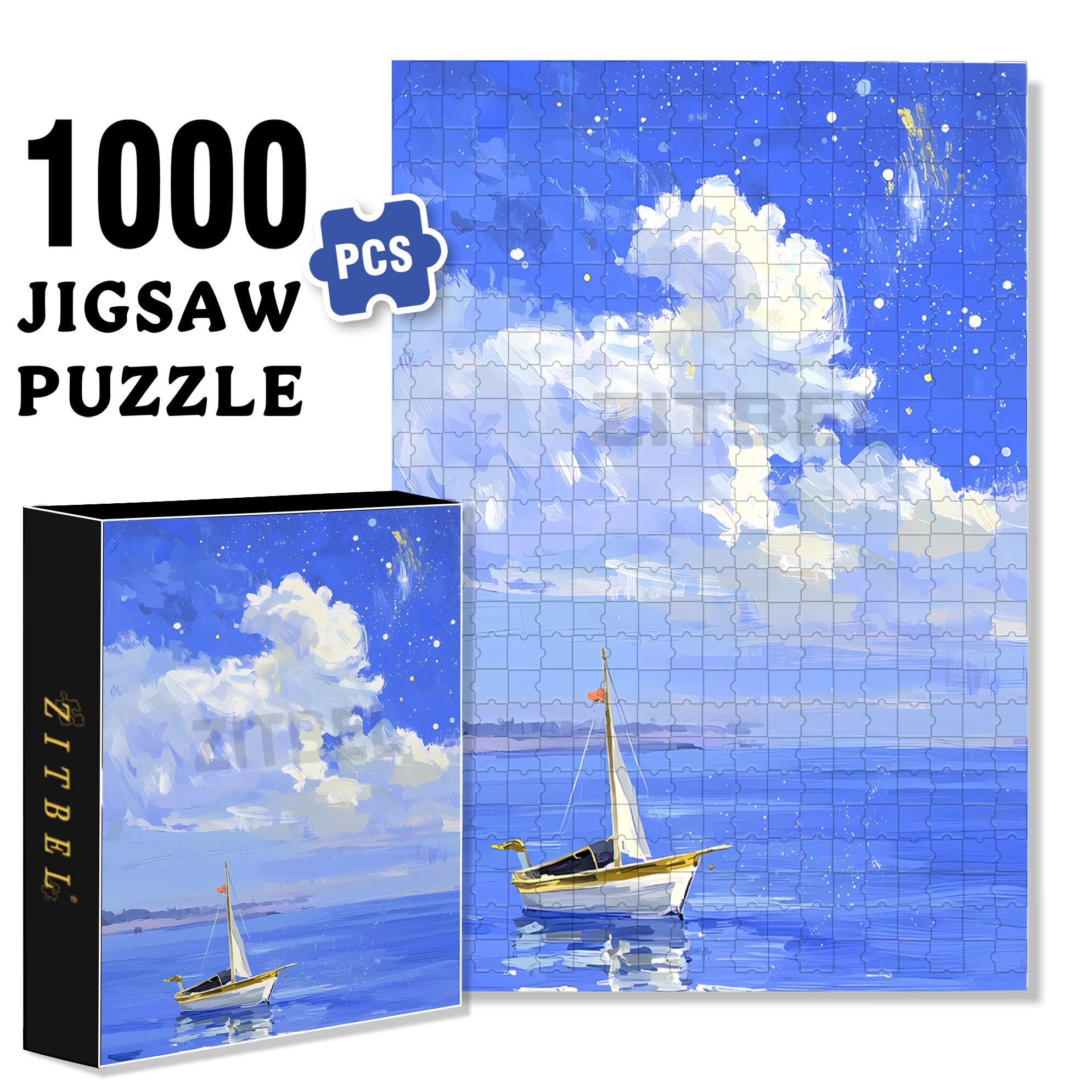 Lonely Boat 500pcs/1000pcs Jigsaw Puzzle, Scratch-Resistant, Interactive Family Game & Brain-Boosting DIY Decor, Perfect for Halloween, Christmas & New Year Gifts, Family Puzzle Game