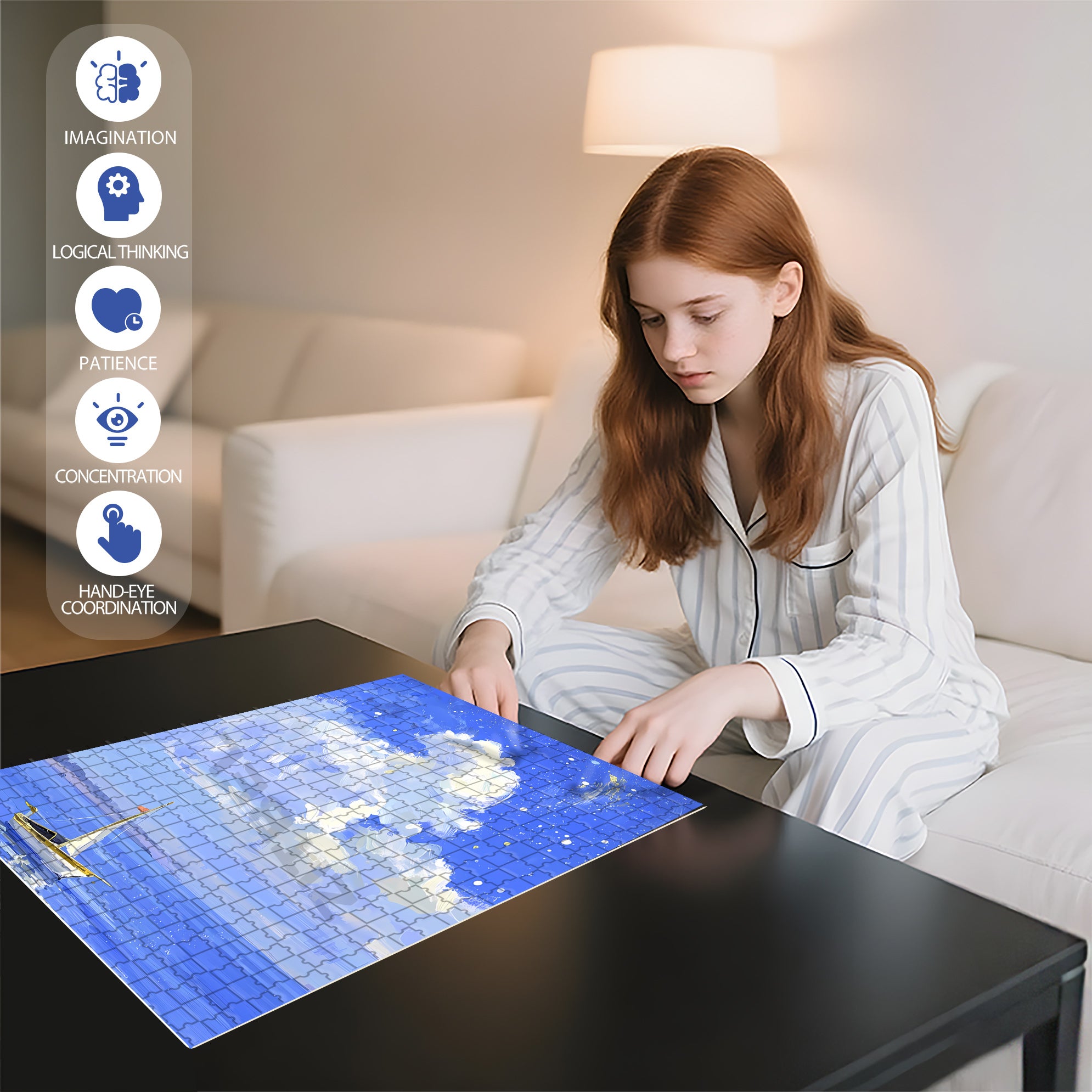 Lonely Boat 500pcs/1000pcs Jigsaw Puzzle, Scratch-Resistant, Interactive Family Game & Brain-Boosting DIY Decor, Perfect for Halloween, Christmas & New Year Gifts, Family Puzzle Game