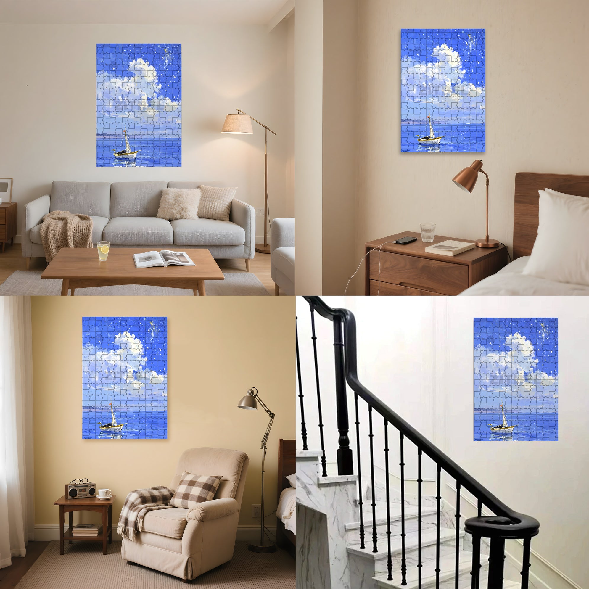 Lonely Boat 500pcs/1000pcs Jigsaw Puzzle, Scratch-Resistant, Interactive Family Game & Brain-Boosting DIY Decor, Perfect for Halloween, Christmas & New Year Gifts, Family Puzzle Game