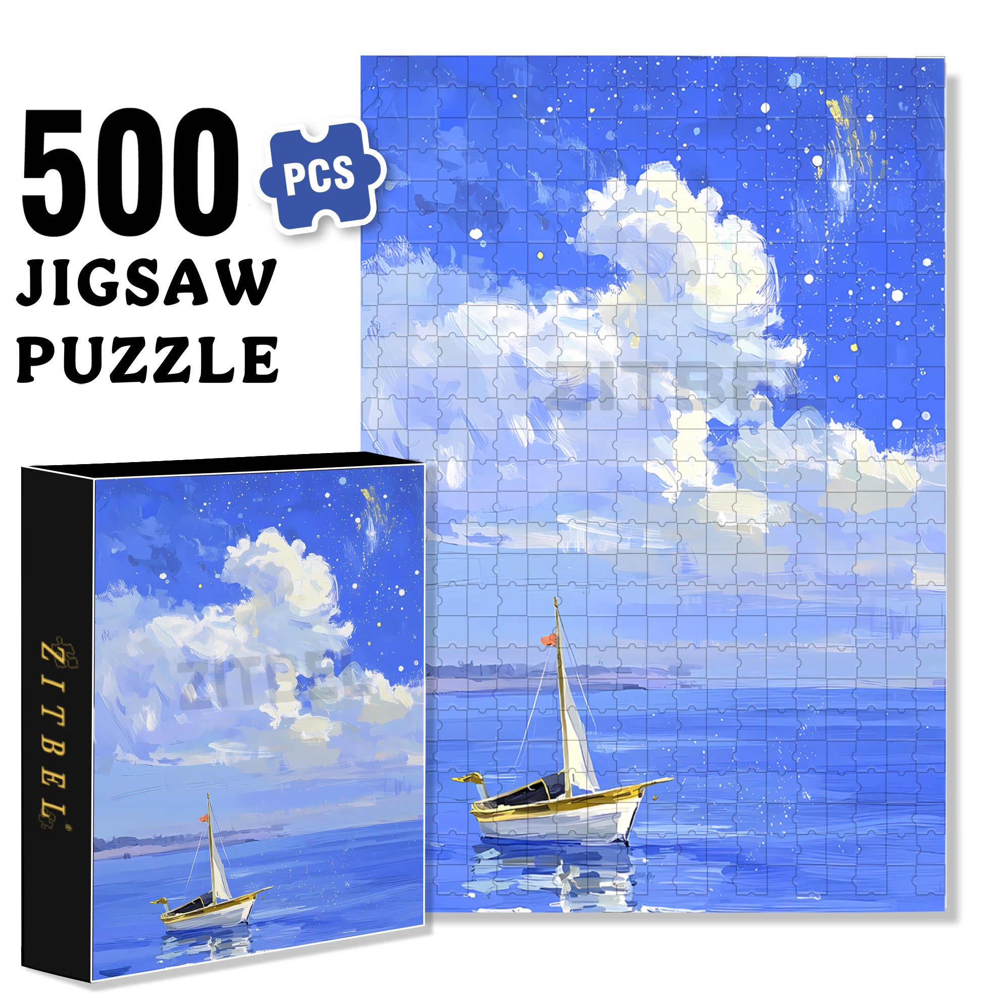 Lonely Boat 500pcs/1000pcs Jigsaw Puzzle, Scratch-Resistant, Interactive Family Game & Brain-Boosting DIY Decor, Perfect for Halloween, Christmas & New Year Gifts, Family Puzzle Game