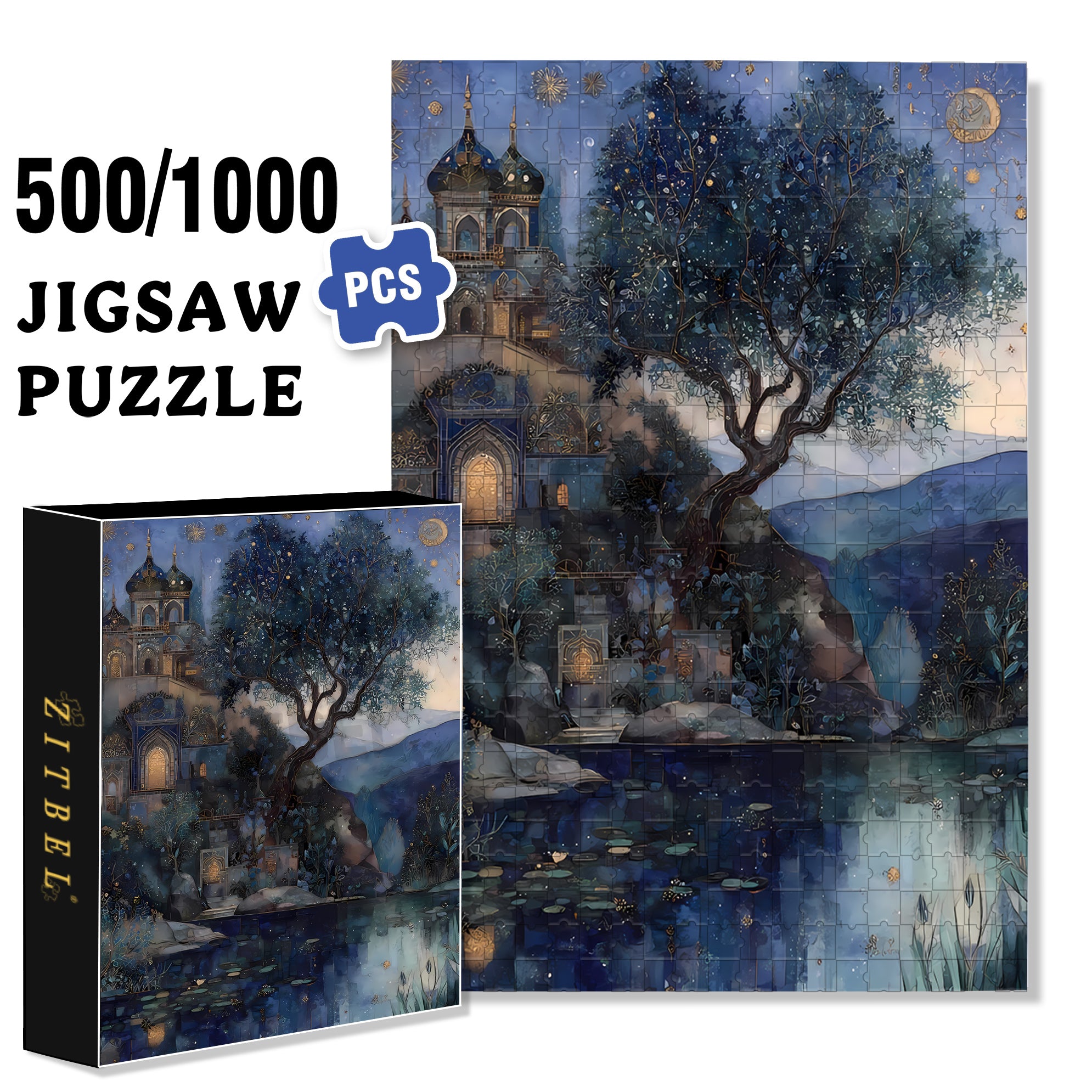 Moonlit Pond 500pcs/1000pcs Jigsaw Puzzle, Scratch-Resistant, Interactive Family Game & Brain-Boosting DIY Decor, Perfect for Halloween, Christmas & New Year Gifts, Family Puzzle Game