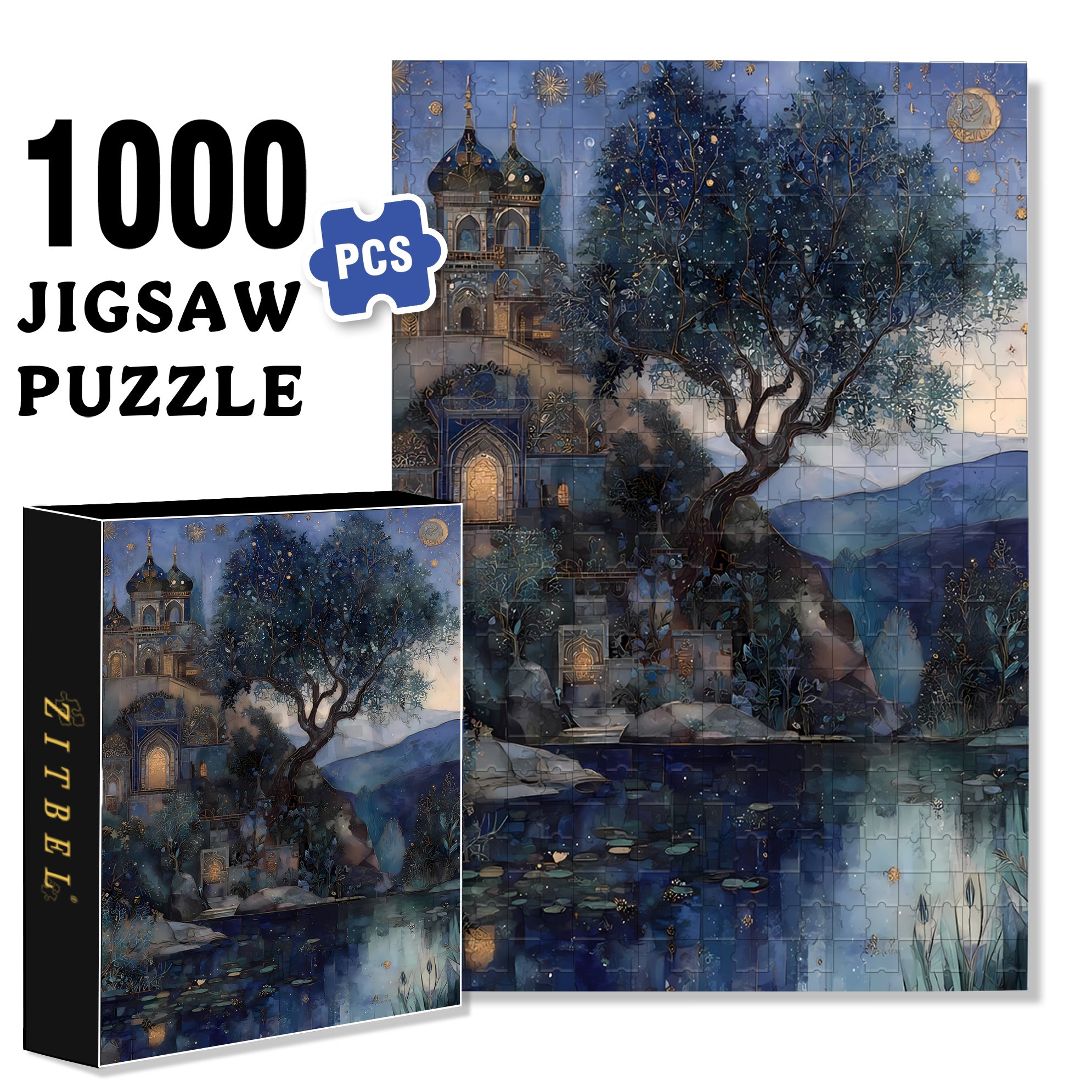 Moonlit Pond 500pcs/1000pcs Jigsaw Puzzle, Scratch-Resistant, Interactive Family Game & Brain-Boosting DIY Decor, Perfect for Halloween, Christmas & New Year Gifts, Family Puzzle Game