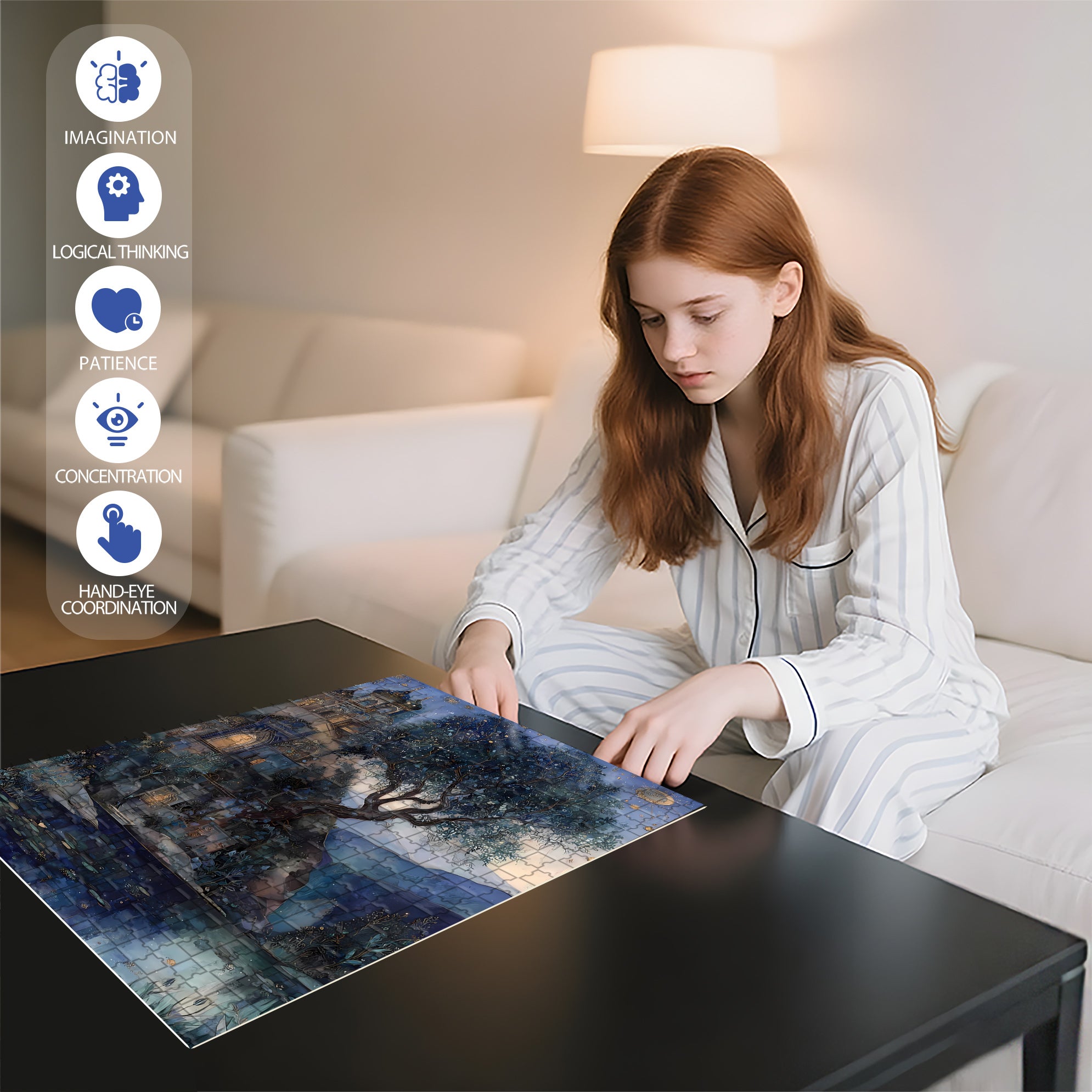 Moonlit Pond 500pcs/1000pcs Jigsaw Puzzle, Scratch-Resistant, Interactive Family Game & Brain-Boosting DIY Decor, Perfect for Halloween, Christmas & New Year Gifts, Family Puzzle Game
