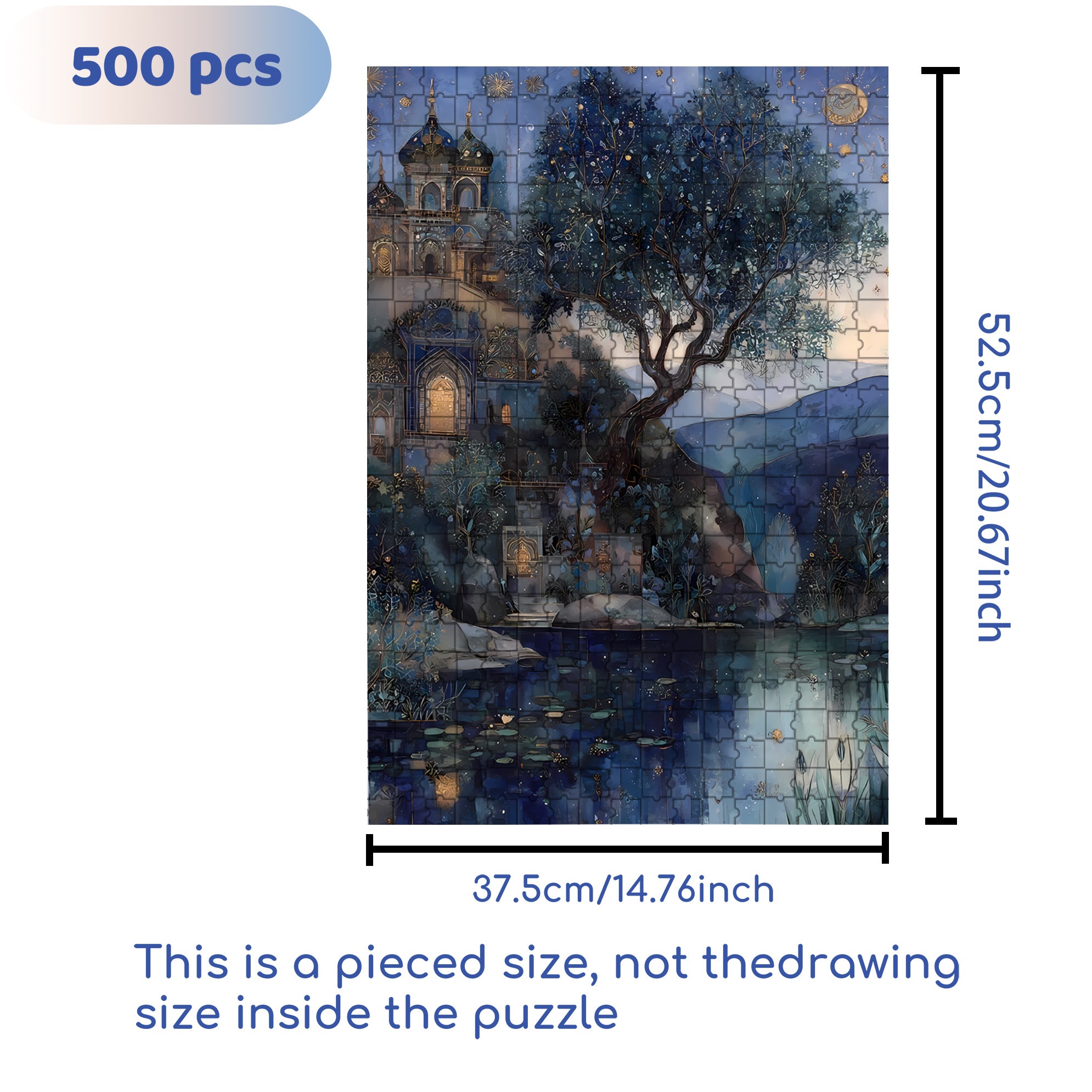 Moonlit Pond 500pcs/1000pcs Jigsaw Puzzle, Scratch-Resistant, Interactive Family Game & Brain-Boosting DIY Decor, Perfect for Halloween, Christmas & New Year Gifts, Family Puzzle Game