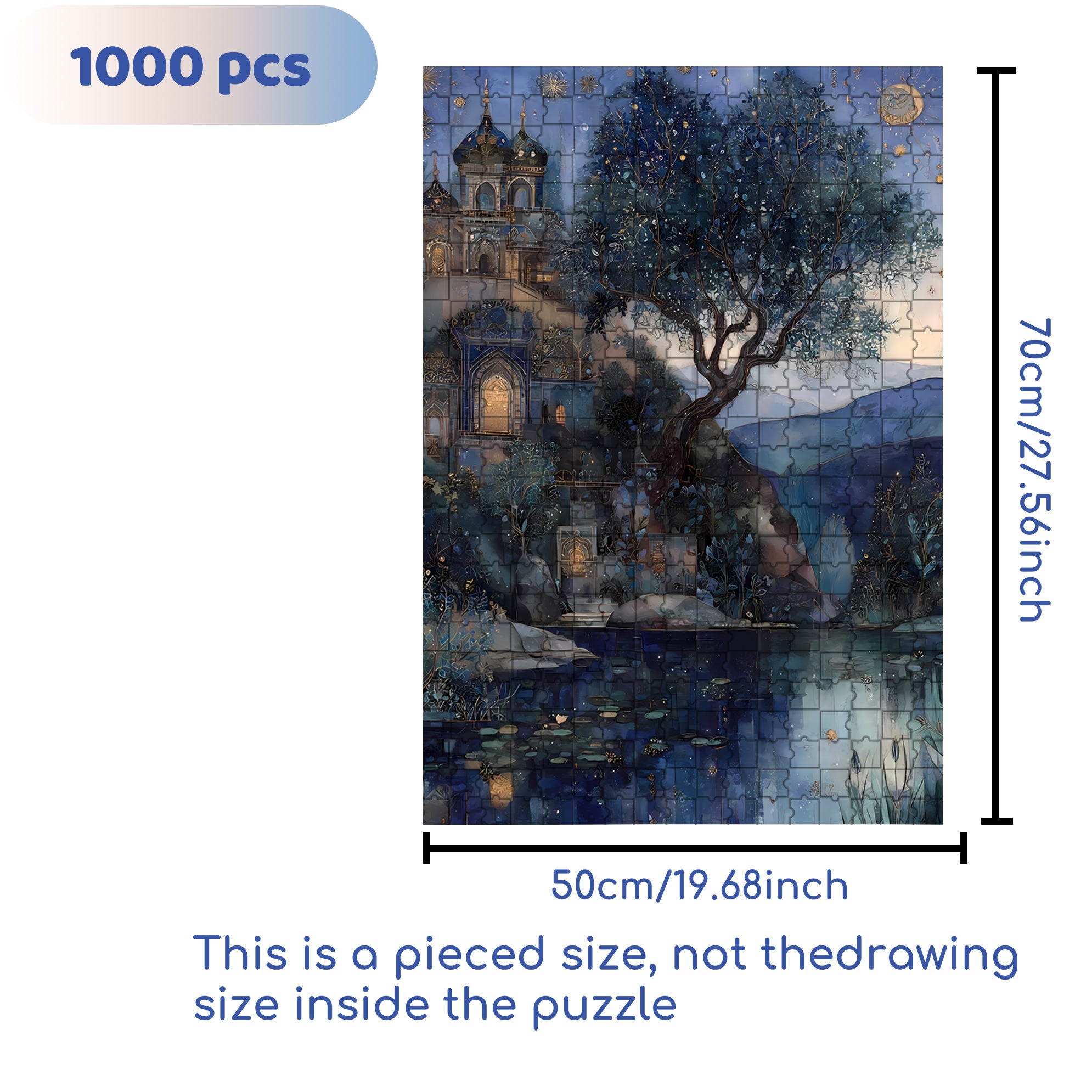 Moonlit Pond 500pcs/1000pcs Jigsaw Puzzle, Scratch-Resistant, Interactive Family Game & Brain-Boosting DIY Decor, Perfect for Halloween, Christmas & New Year Gifts, Family Puzzle Game