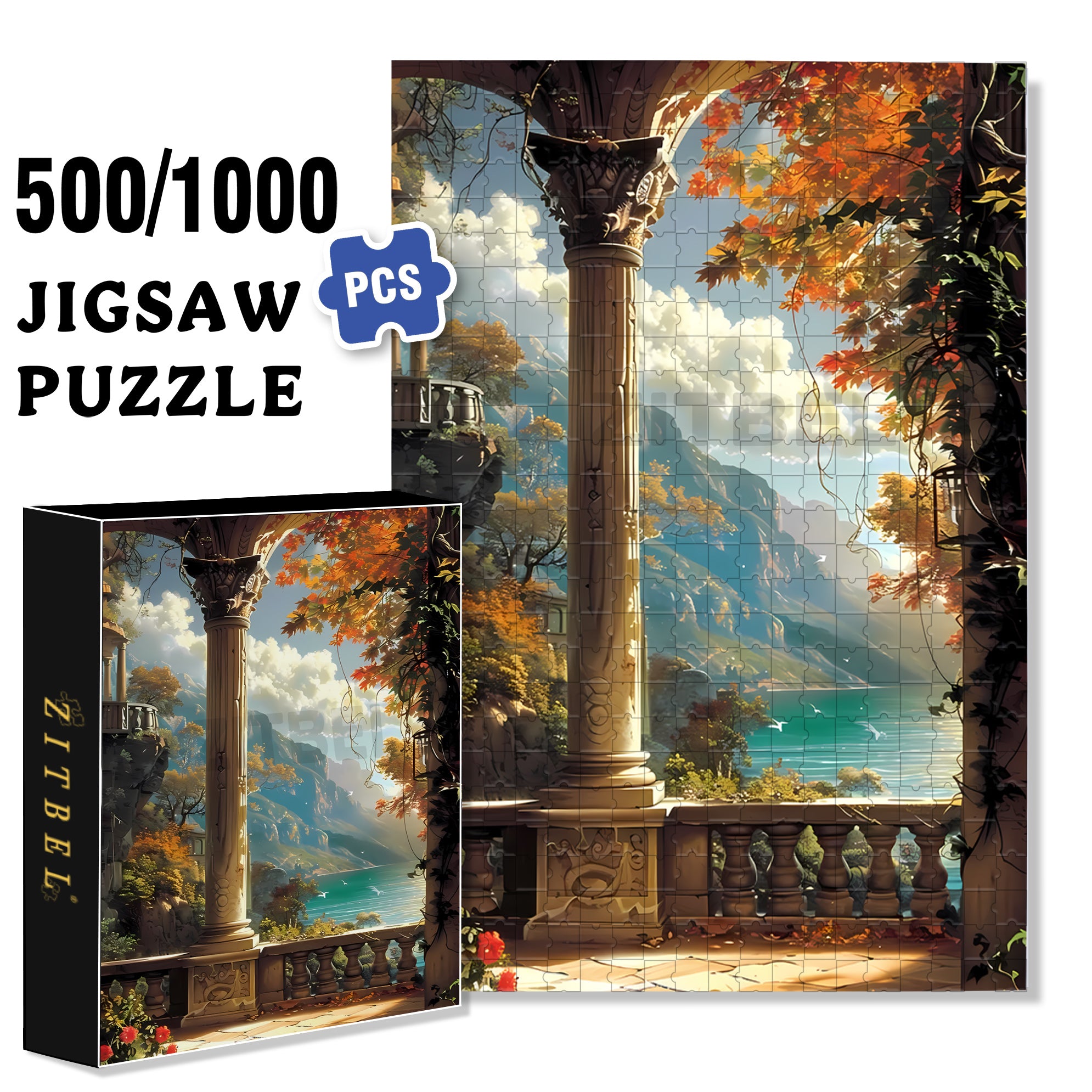 Overlooking 500pcs/1000pcs Jigsaw Puzzle, Scratch-Resistant, Interactive Family Game & Brain-Boosting DIY Decor, Perfect for Halloween, Christmas & New Year Gifts, Family Puzzle Game