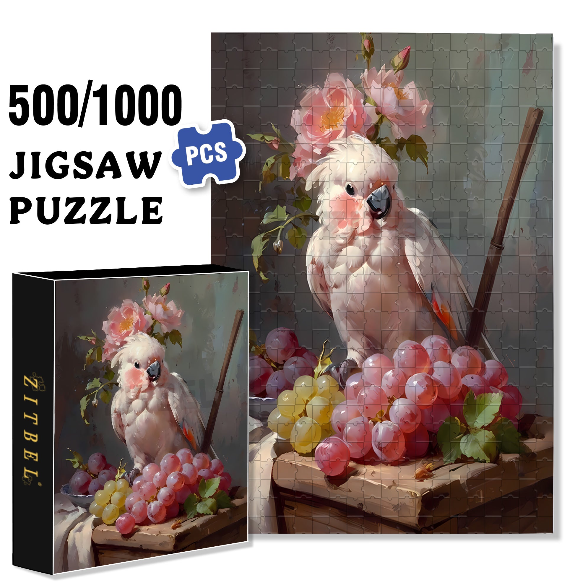 Parrot and Grape 500pcs/1000pcs Jigsaw Puzzle, Scratch-Resistant, Interactive Family Game & Brain-Boosting DIY Decor, Perfect for Halloween, Christmas & New Year Gifts, Family Puzzle Game