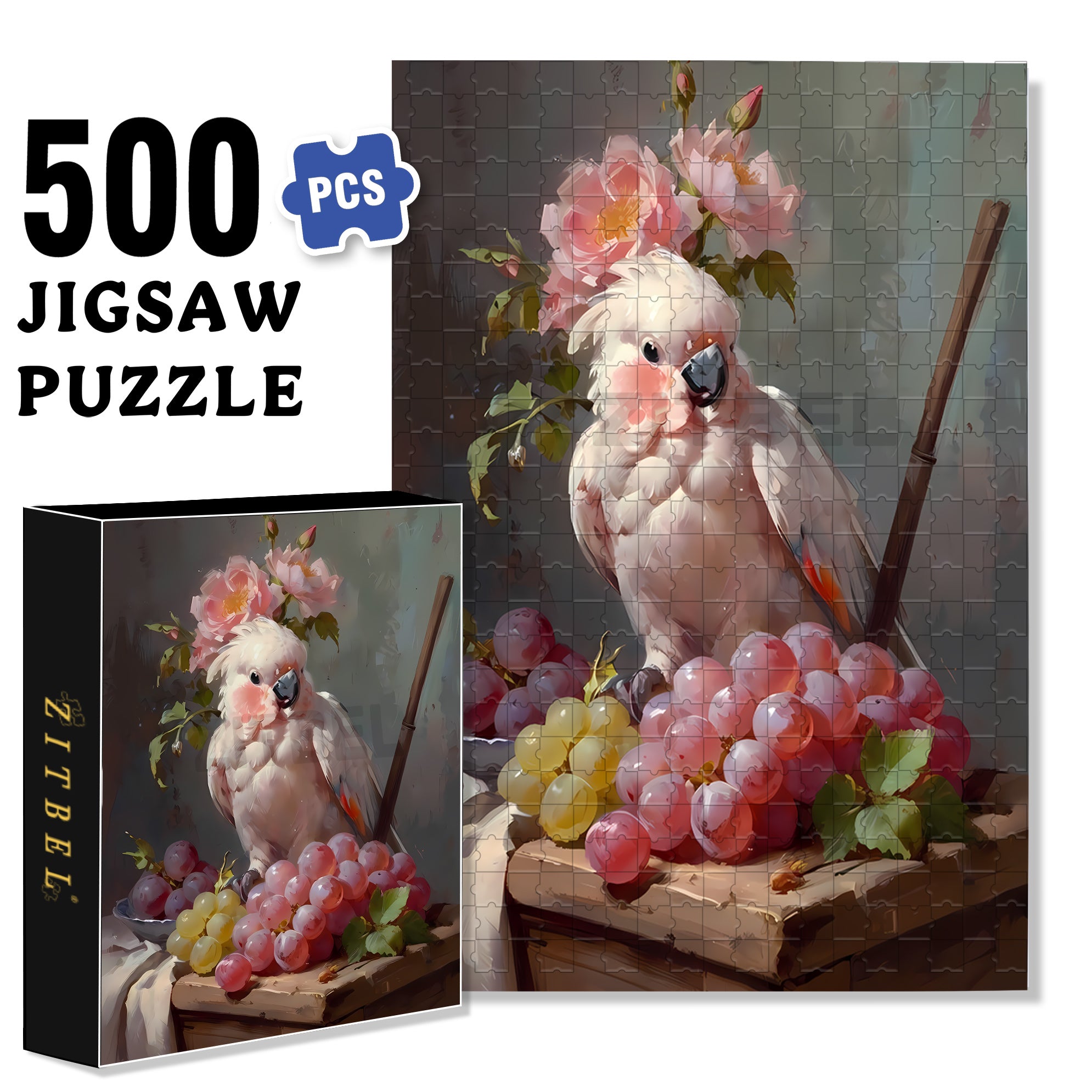 Parrot and Grape 500pcs/1000pcs Jigsaw Puzzle, Scratch-Resistant, Interactive Family Game & Brain-Boosting DIY Decor, Perfect for Halloween, Christmas & New Year Gifts, Family Puzzle Game