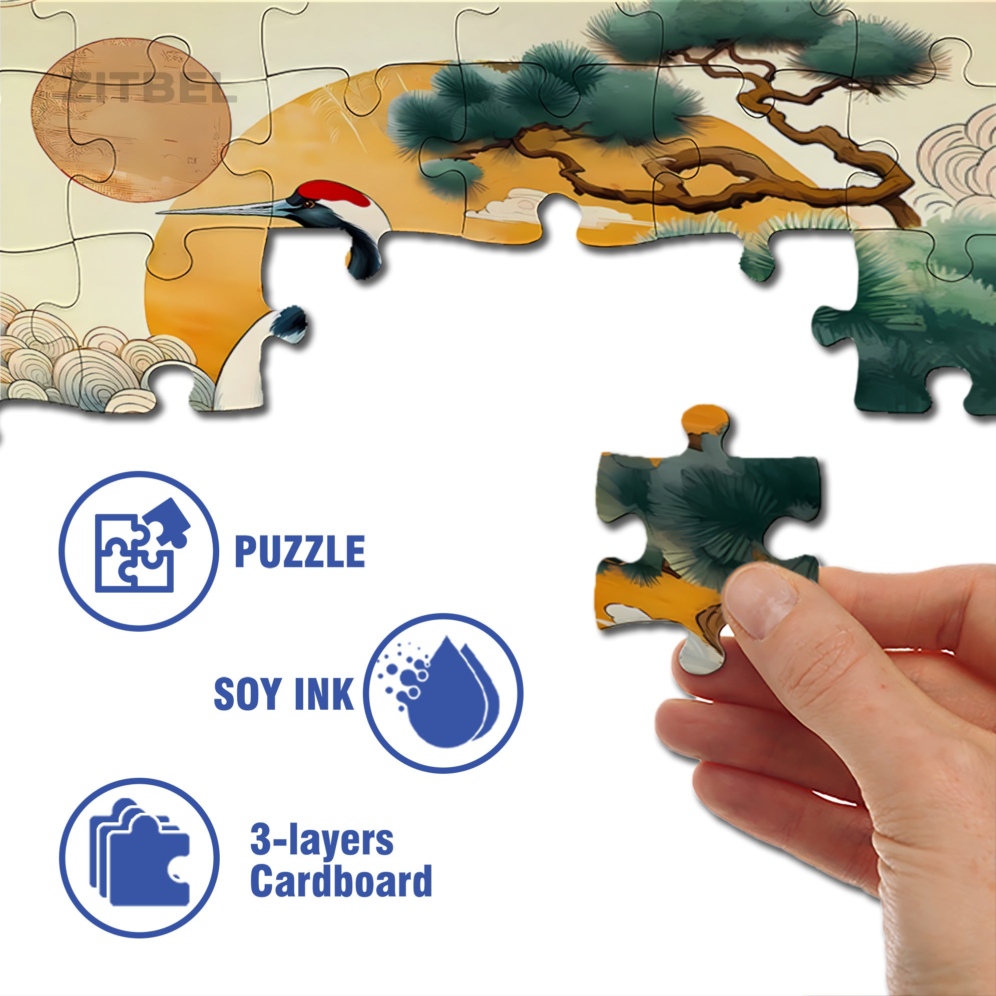 Pine And Crane Prolong Life 500pcs/1000pcs Jigsaw Puzzle, Scratch-Resistant, Interactive Family Game & Brain-Boosting DIY Decor, Perfect for Halloween, Christmas & New Year Gifts, Family Puzzle Game