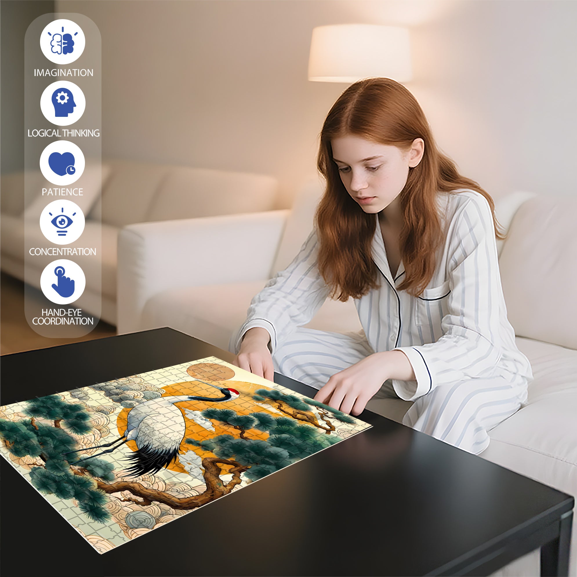 Pine And Crane Prolong Life 500pcs/1000pcs Jigsaw Puzzle, Scratch-Resistant, Interactive Family Game & Brain-Boosting DIY Decor, Perfect for Halloween, Christmas & New Year Gifts, Family Puzzle Game