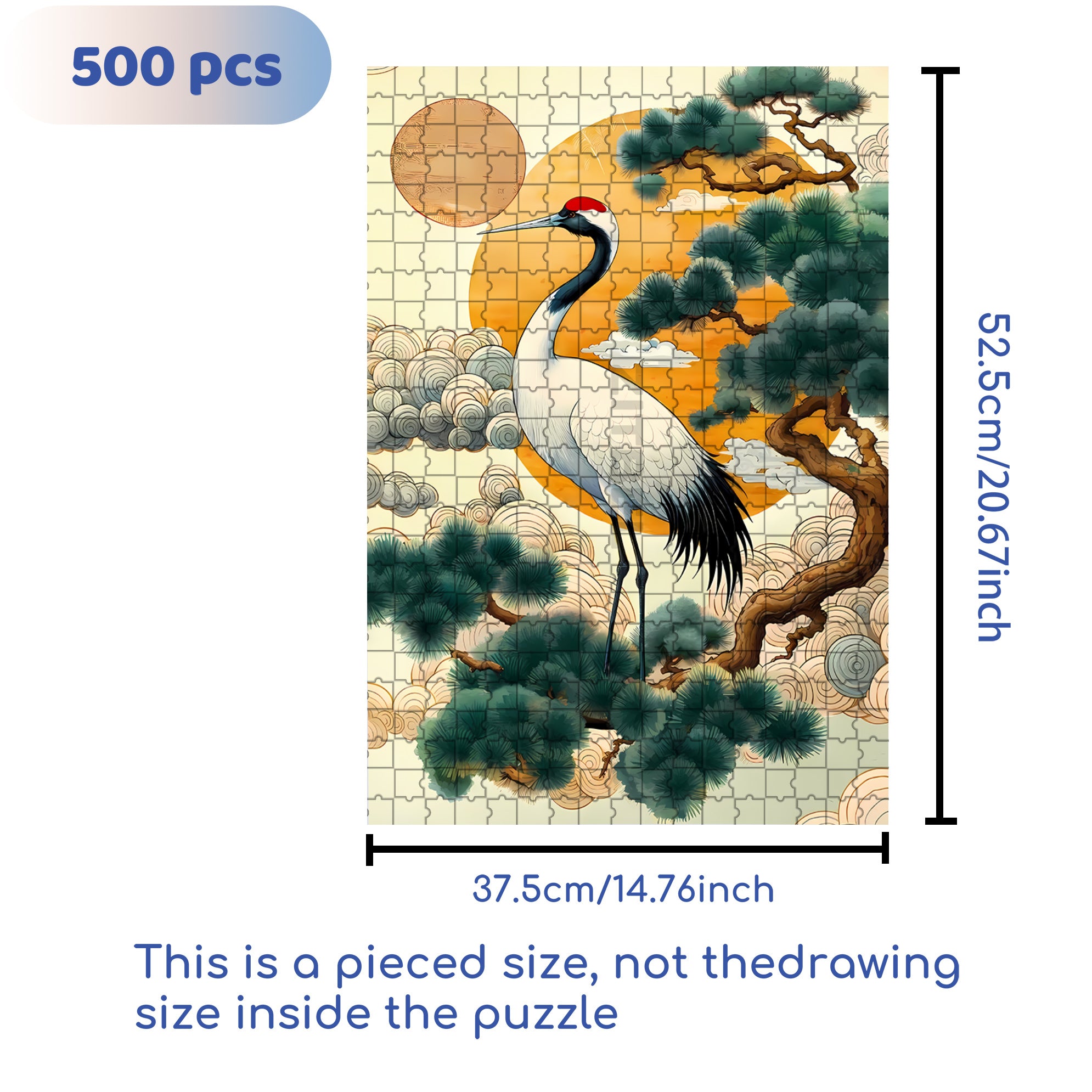 Pine And Crane Prolong Life 500pcs/1000pcs Jigsaw Puzzle, Scratch-Resistant, Interactive Family Game & Brain-Boosting DIY Decor, Perfect for Halloween, Christmas & New Year Gifts, Family Puzzle Game
