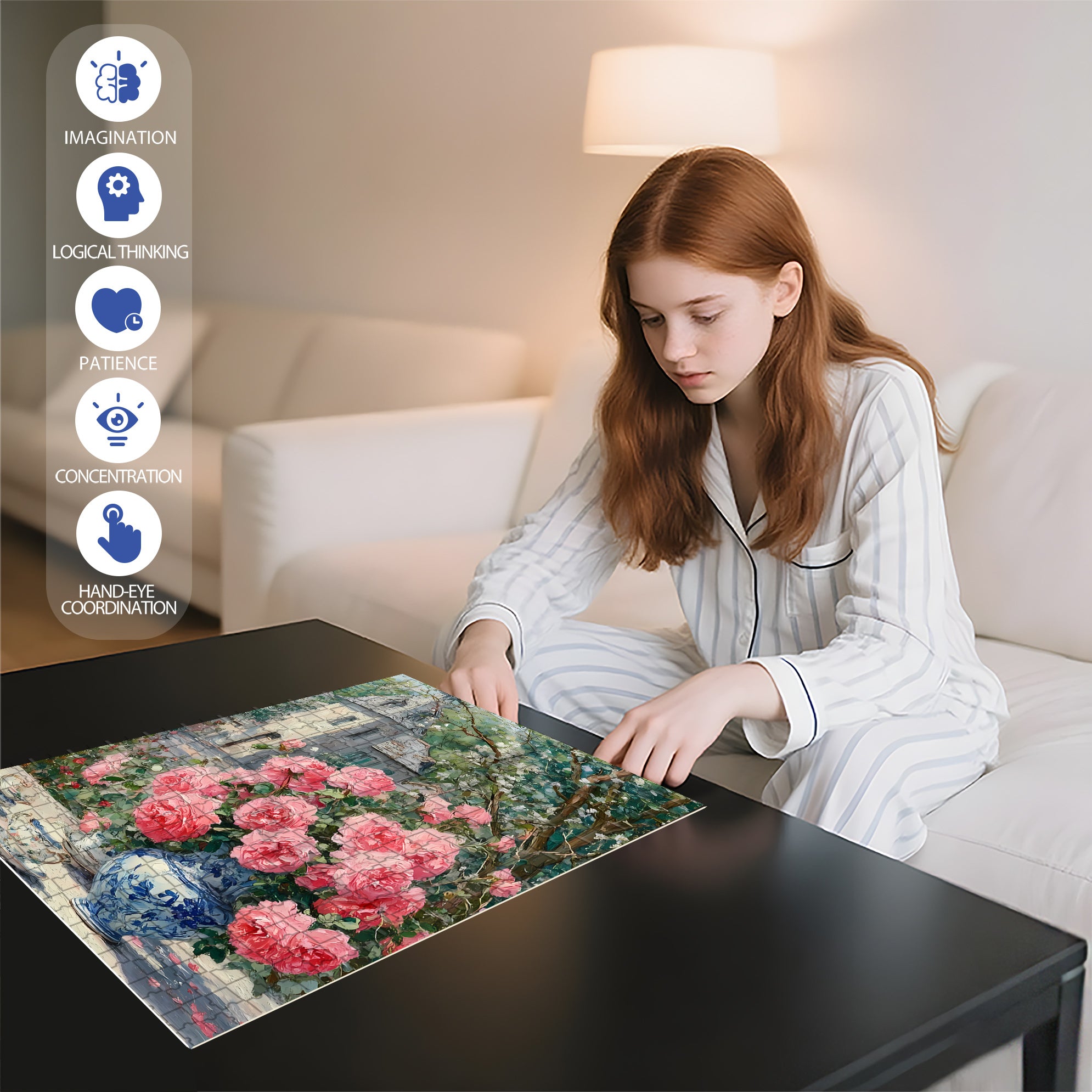 Pink Rose 500pcs/1000pcs Jigsaw Puzzle, Scratch-Resistant, Interactive Family Game & Brain-Boosting DIY Decor, Perfect for Halloween, Christmas & New Year Gifts, Family Puzzle Game
